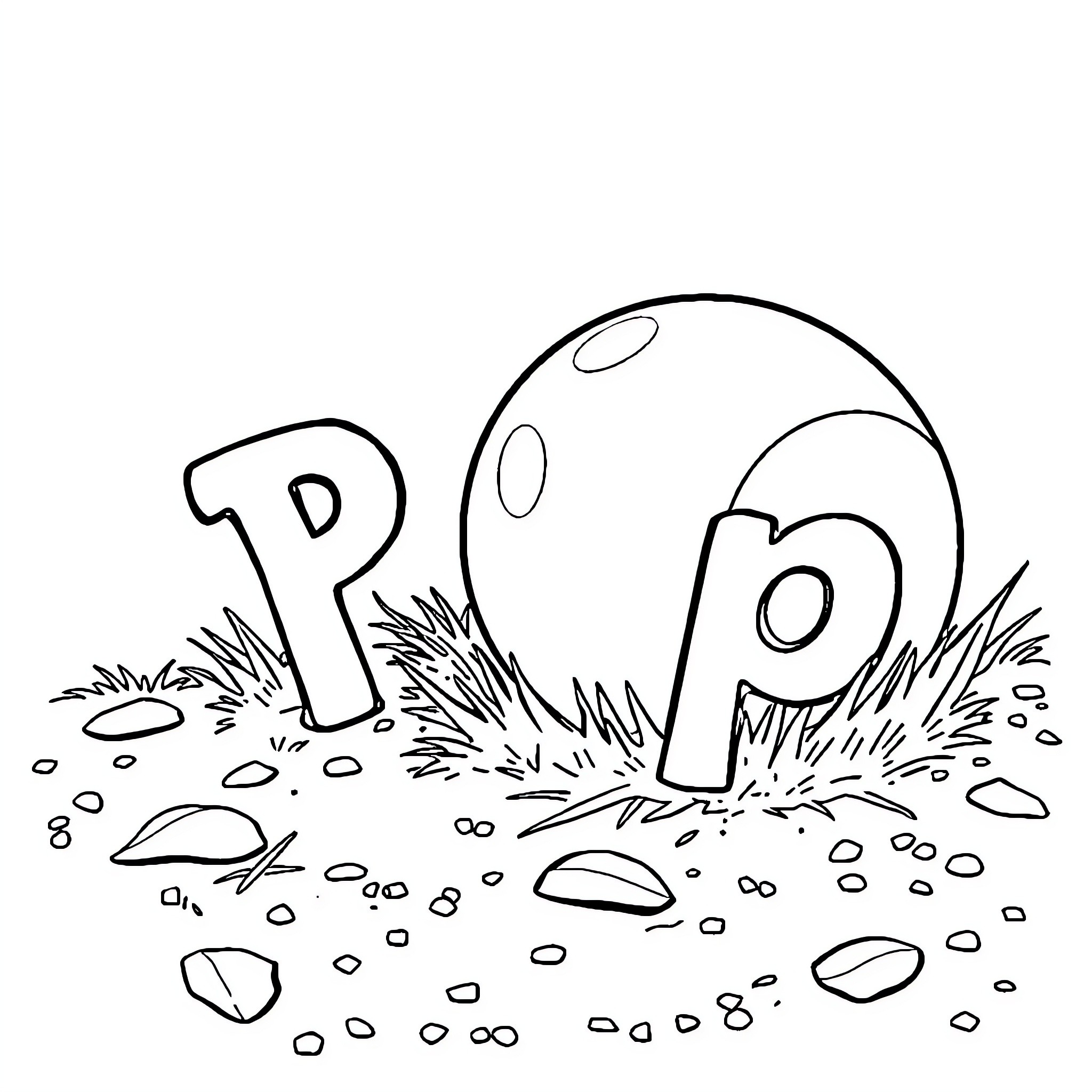 Pelota on the ground with scattered pebbles Coloring Page (free black-and-white line drawing printable PDF for all, from beginners to advanced learners, including children, teens, adults, and seniors)