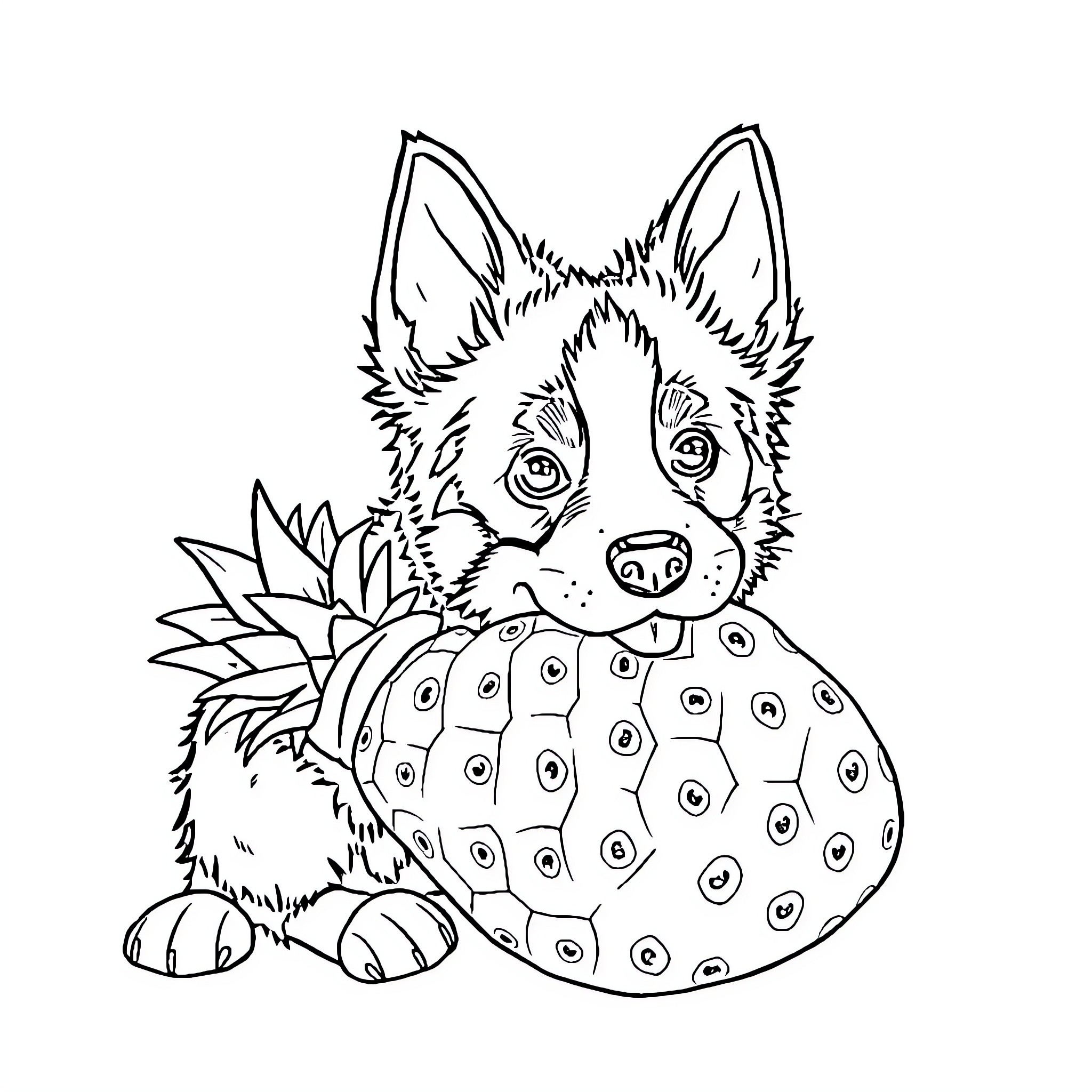 Border Collie playing with a patterned ball Coloring Page (free black-and-white line drawing printable PDF for all, from beginners to advanced learners, including children, teens, adults, and seniors)