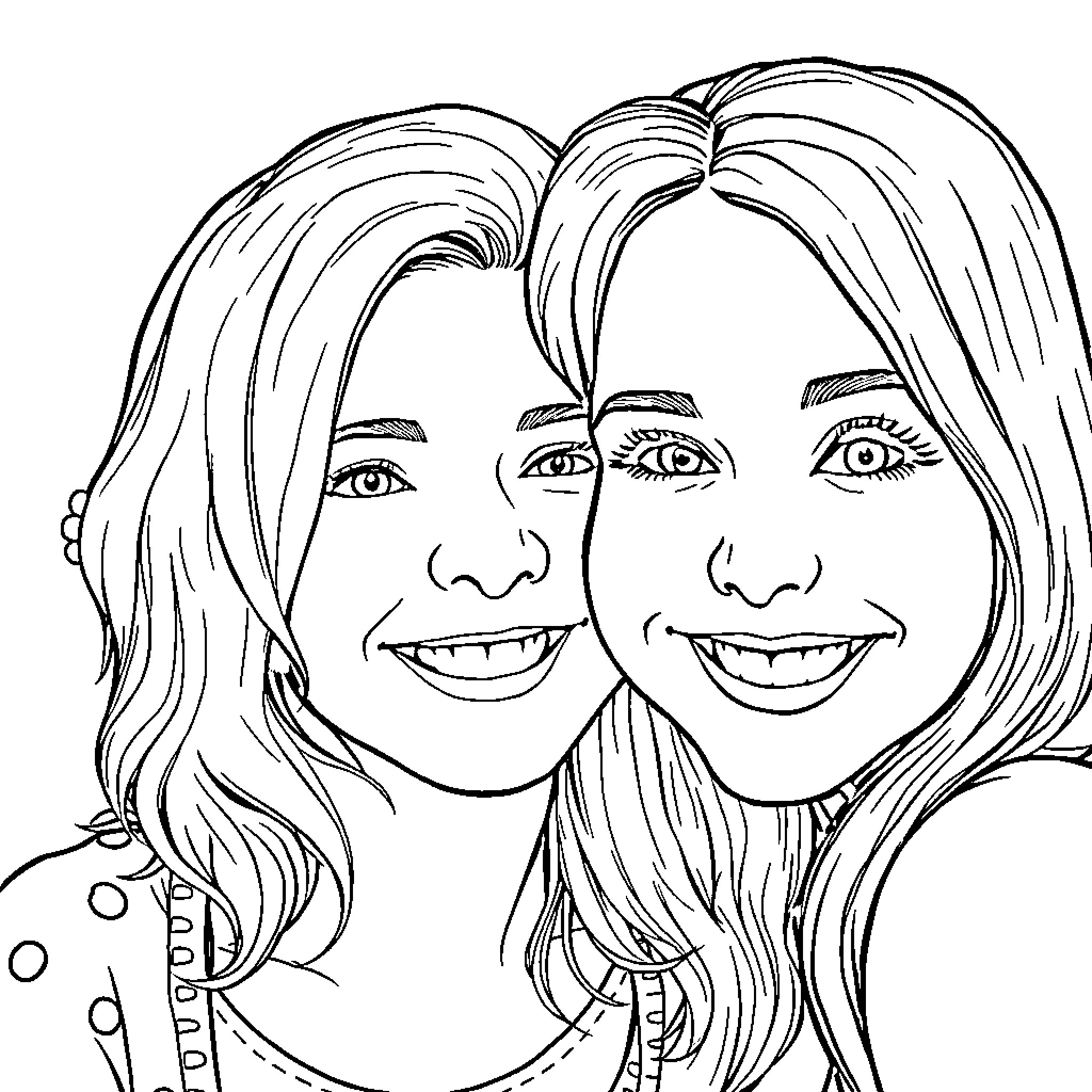 Kenzie Reeves smiling with friend Coloring Page (free black-and-white line drawing printable PDF for all, from beginners to advanced learners, including children, teens, adults, and seniors)