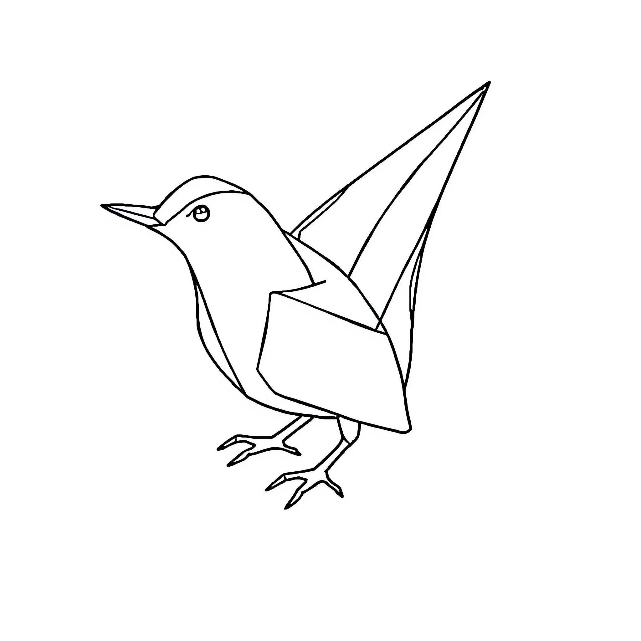 Sparrow in geometric outline form Coloring Page (free black-and-white line drawing printable PDF for all, from beginners to advanced learners, including children, teens, adults, and seniors)
