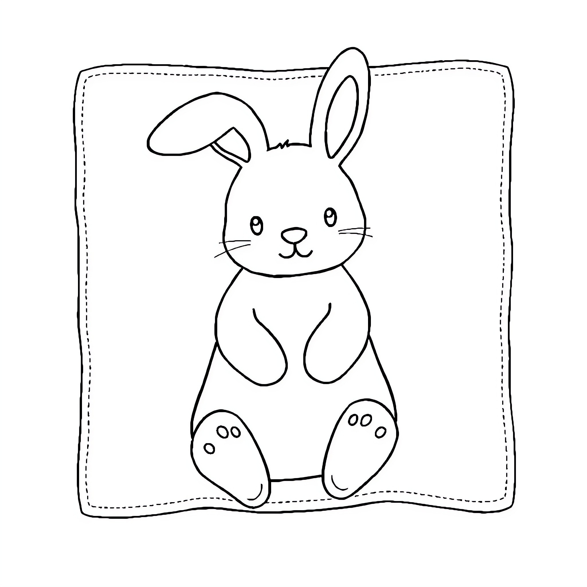 Rabbit Sitting Happily in a Frame Coloring Page (free black-and-white line drawing printable PDF for all, from beginners to advanced learners, including children, teens, adults, and seniors)