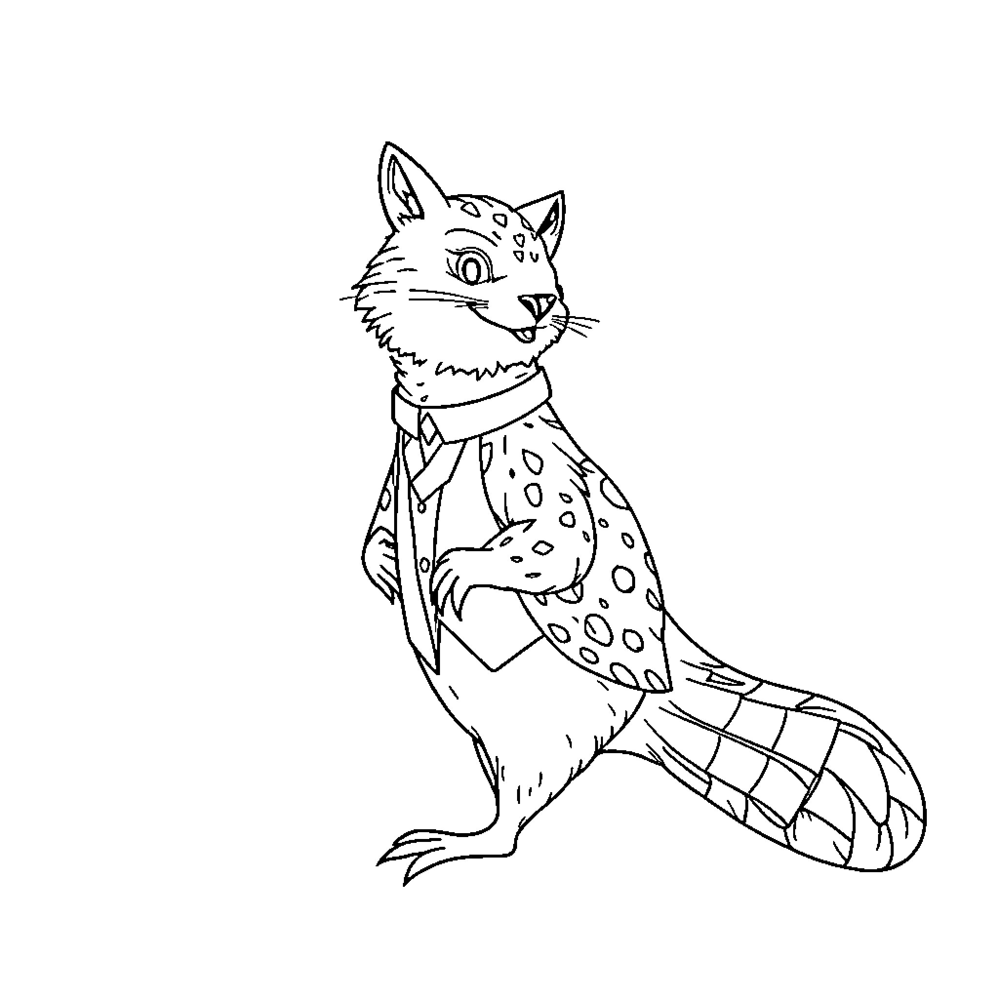 Loutre the Fashionable Otter Coloring Page (free black-and-white line drawing printable PDF for all, from beginners to advanced learners, including children, teens, adults, and seniors)