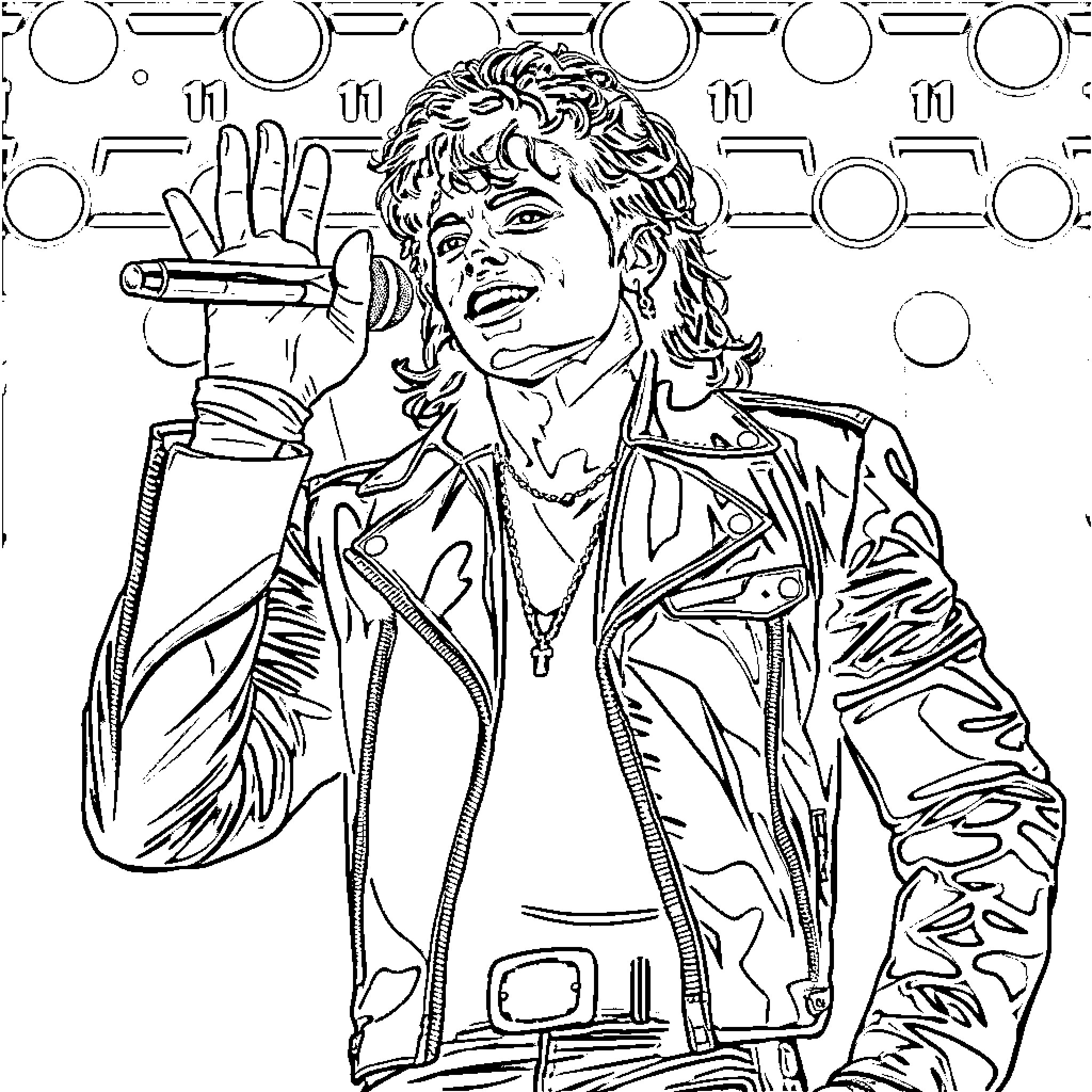 Michael Jackson's Electrifying Stage Performance Coloring Page (free black-and-white line drawing printable PDF for all, from beginners to advanced learners, including children, teens, adults, and seniors)
