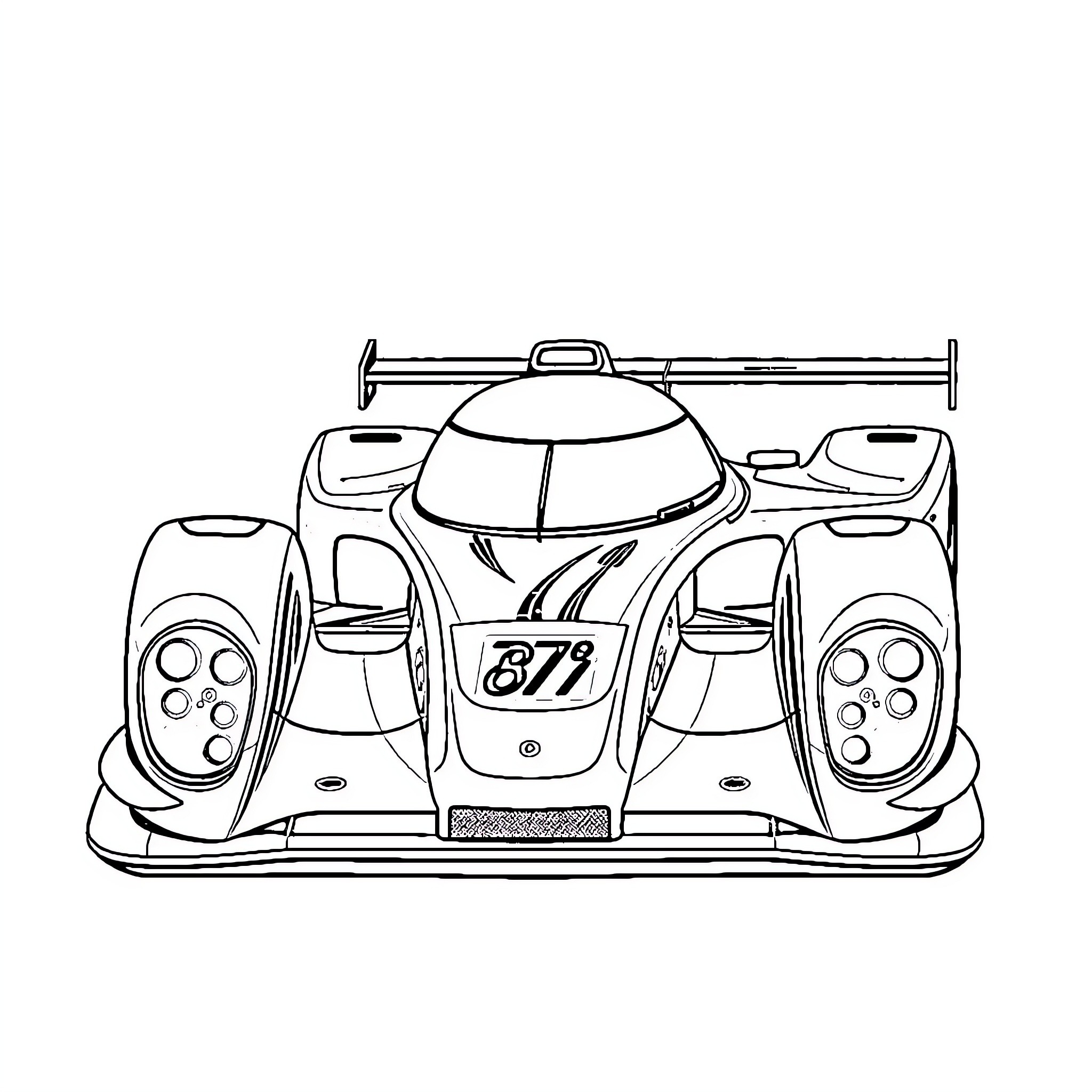 787b Race Car with Dynamic Design Coloring Page (free black-and-white line drawing printable PDF for all, from beginners to advanced learners, including children, teens, adults, and seniors)
