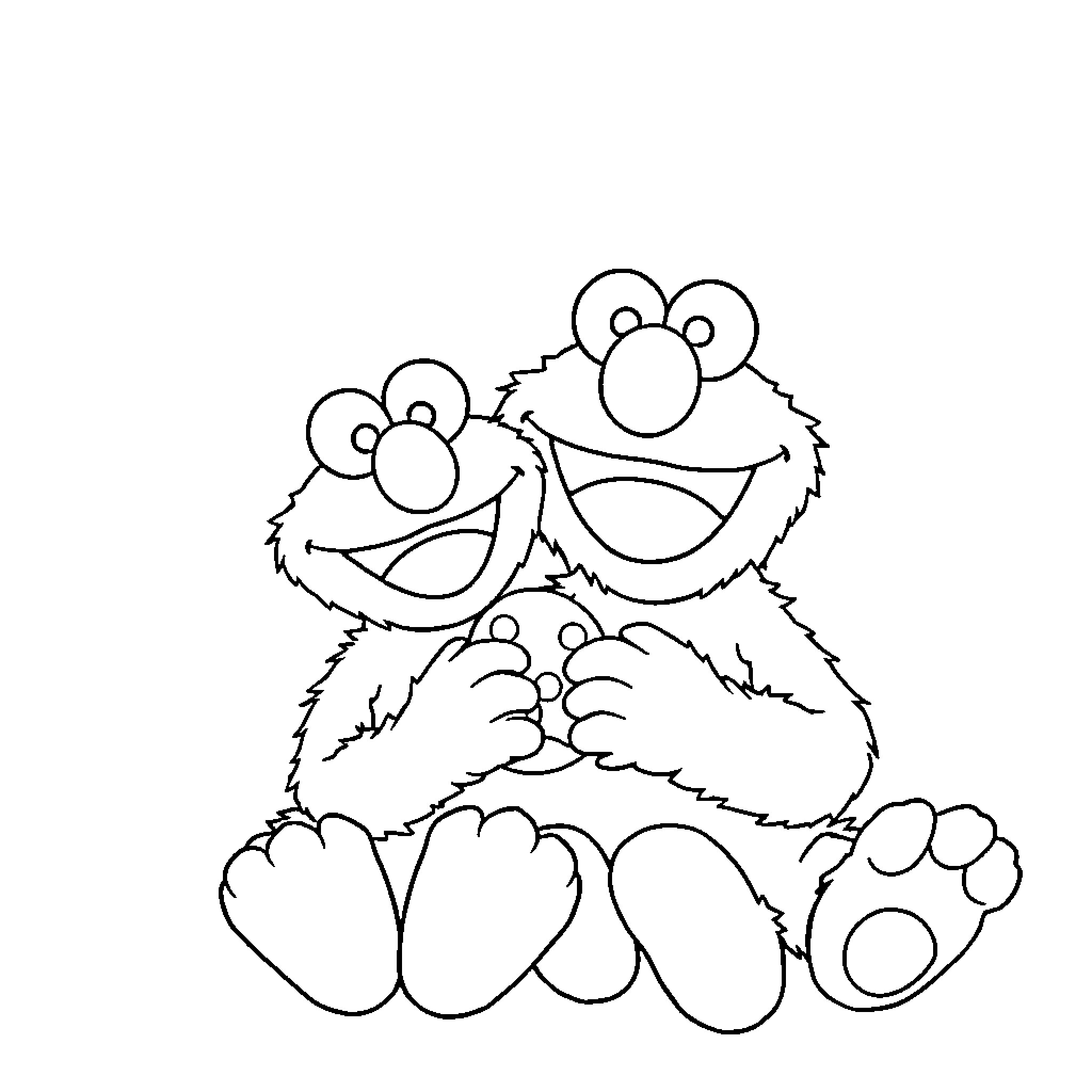 Elmo and friend enjoying a playful moment Coloring Page (free black-and-white line drawing printable PDF for all, from beginners to advanced learners, including children, teens, adults, and seniors)