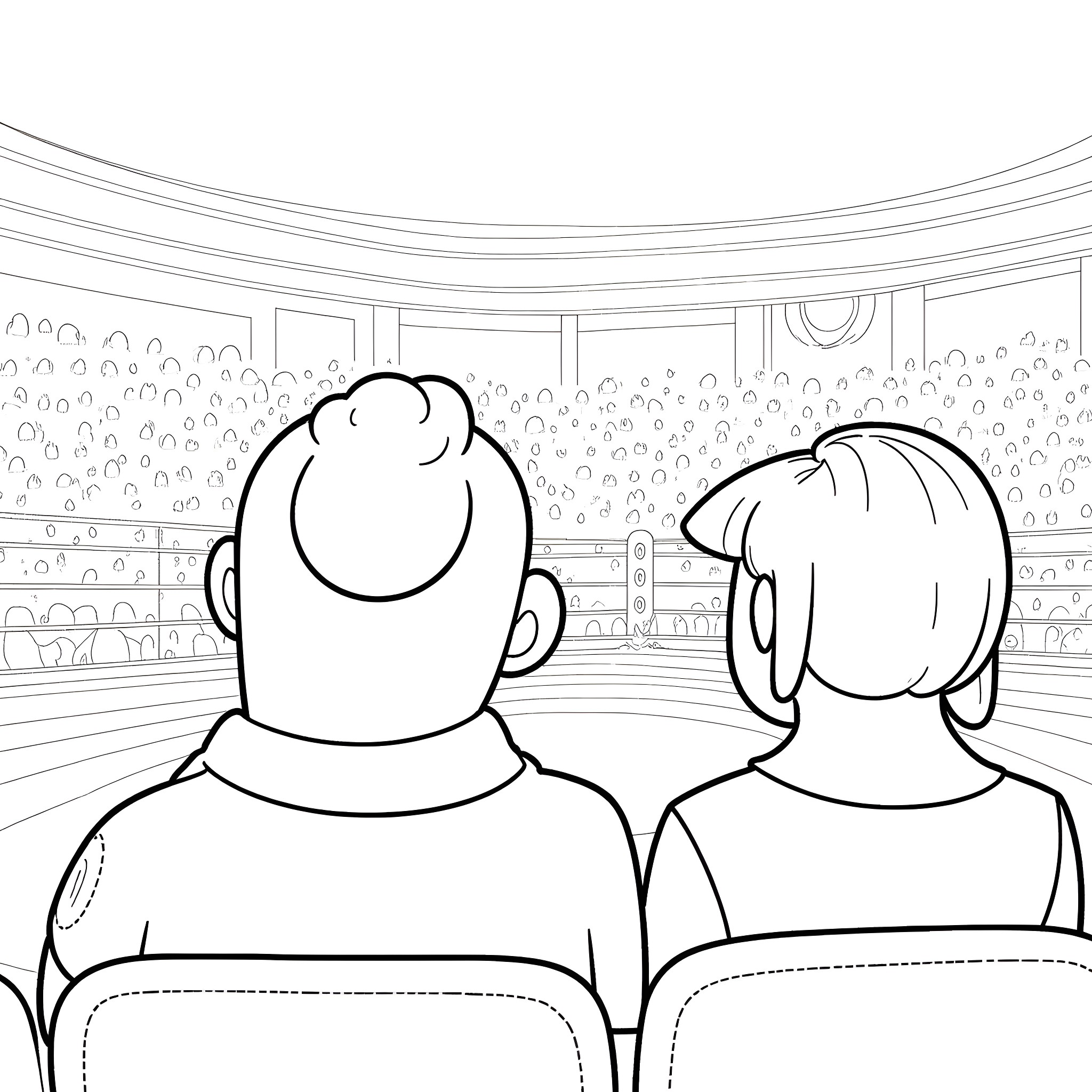 Bob Belcher and family in front of restaurant Coloring Page (free black-and-white line drawing printable PDF for all, from beginners to advanced learners, including children, teens, adults, and seniors)