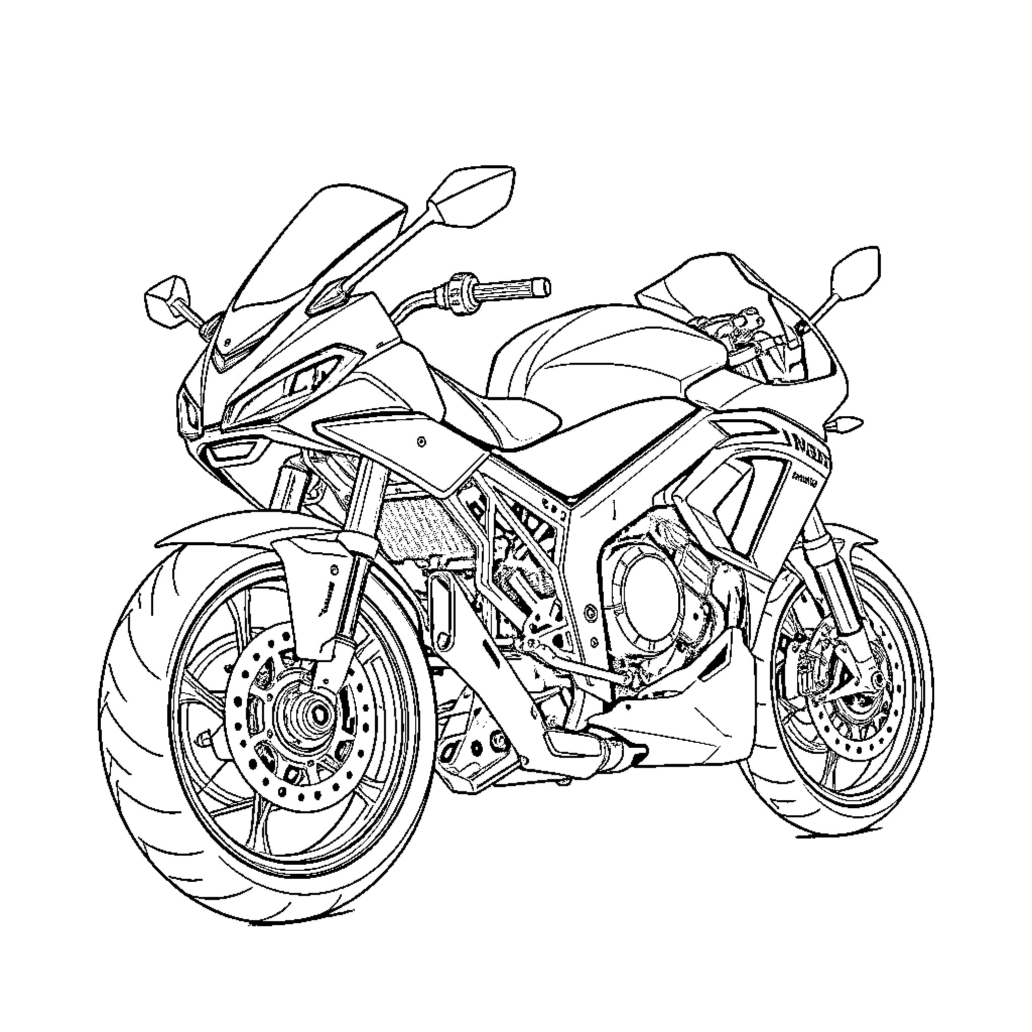 Bike speeding through a road Coloring Page (free black-and-white line drawing printable PDF for all, from beginners to advanced learners, including children, teens, adults, and seniors)