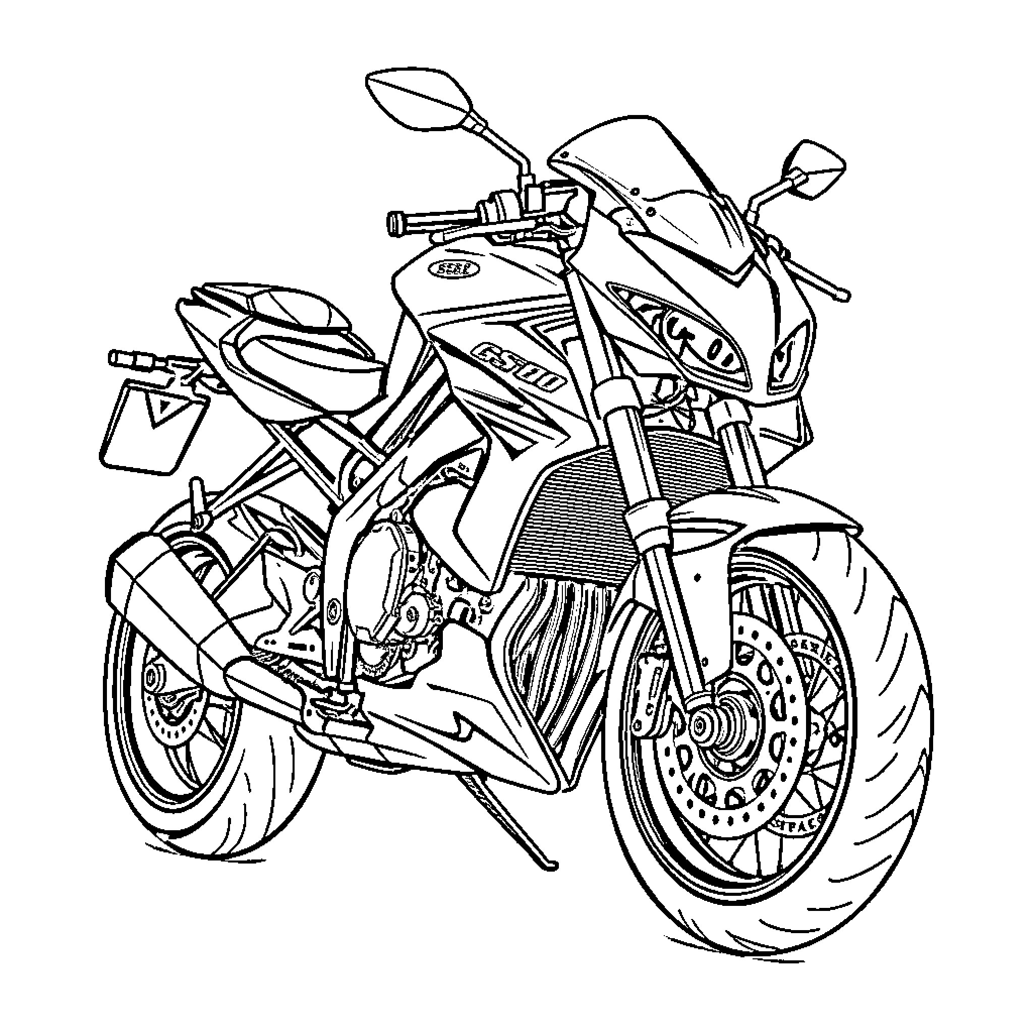 GSR600 Motorcycle in Detailed Outline Coloring Page (free black-and-white line drawing printable PDF for all, from beginners to advanced learners, including children, teens, adults, and seniors)