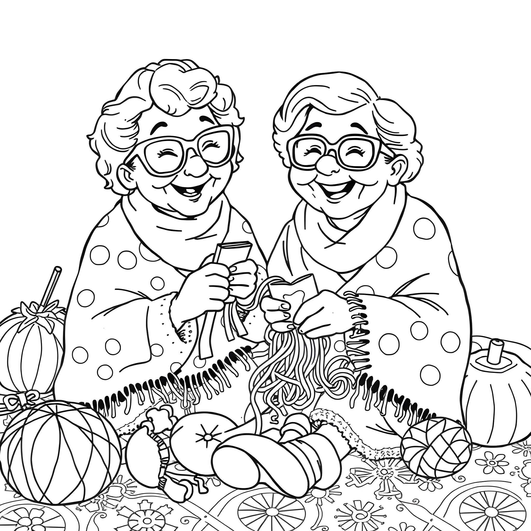 Bluey's Grandparents Enjoying a Cozy Craft Time Coloring Page (free black-and-white line drawing printable PDF for all, from beginners to advanced learners, including children, teens, adults, and seniors)
