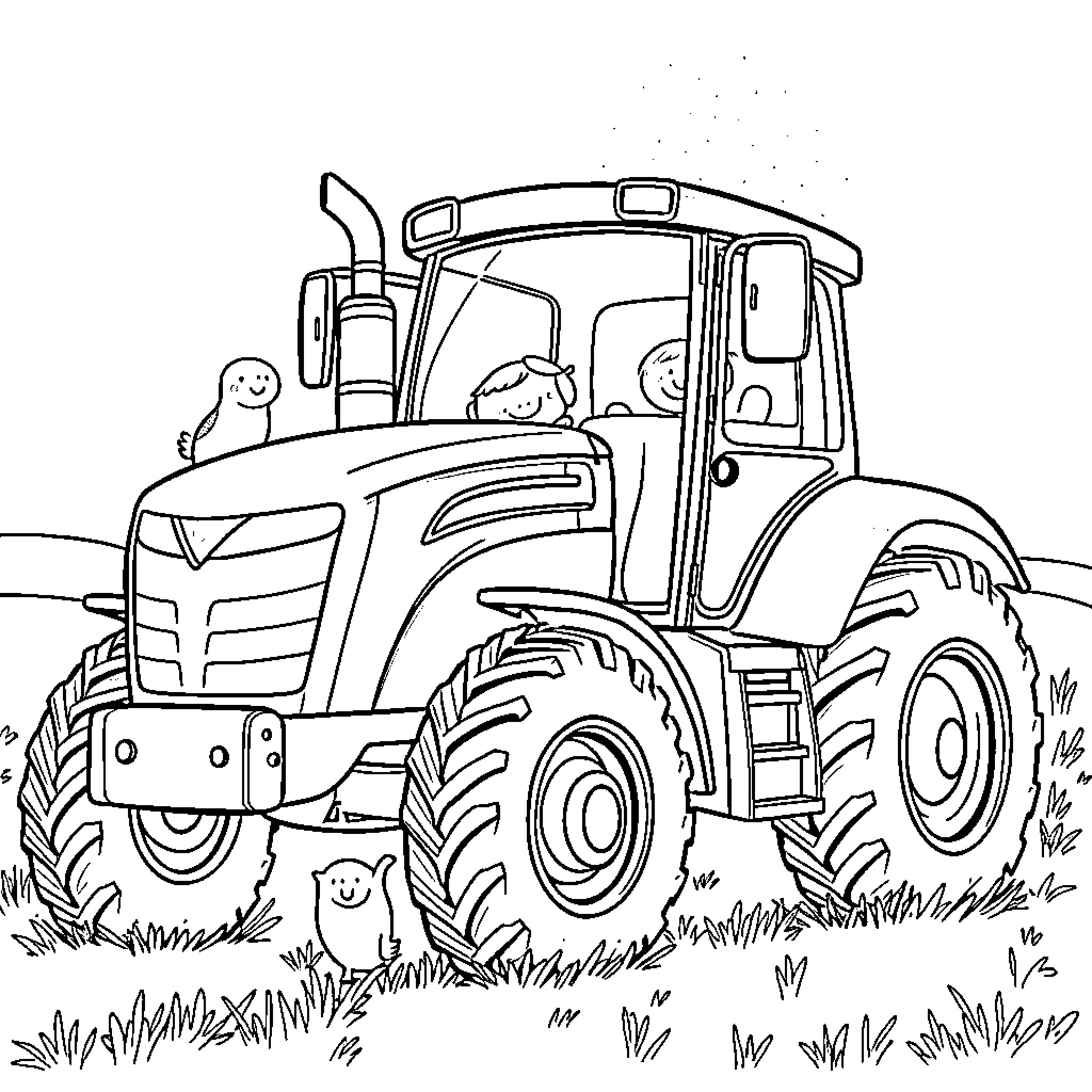 Tractor working in the field Coloring Page (free black-and-white line drawing printable PDF for all, from beginners to advanced learners, including children, teens, adults, and seniors)