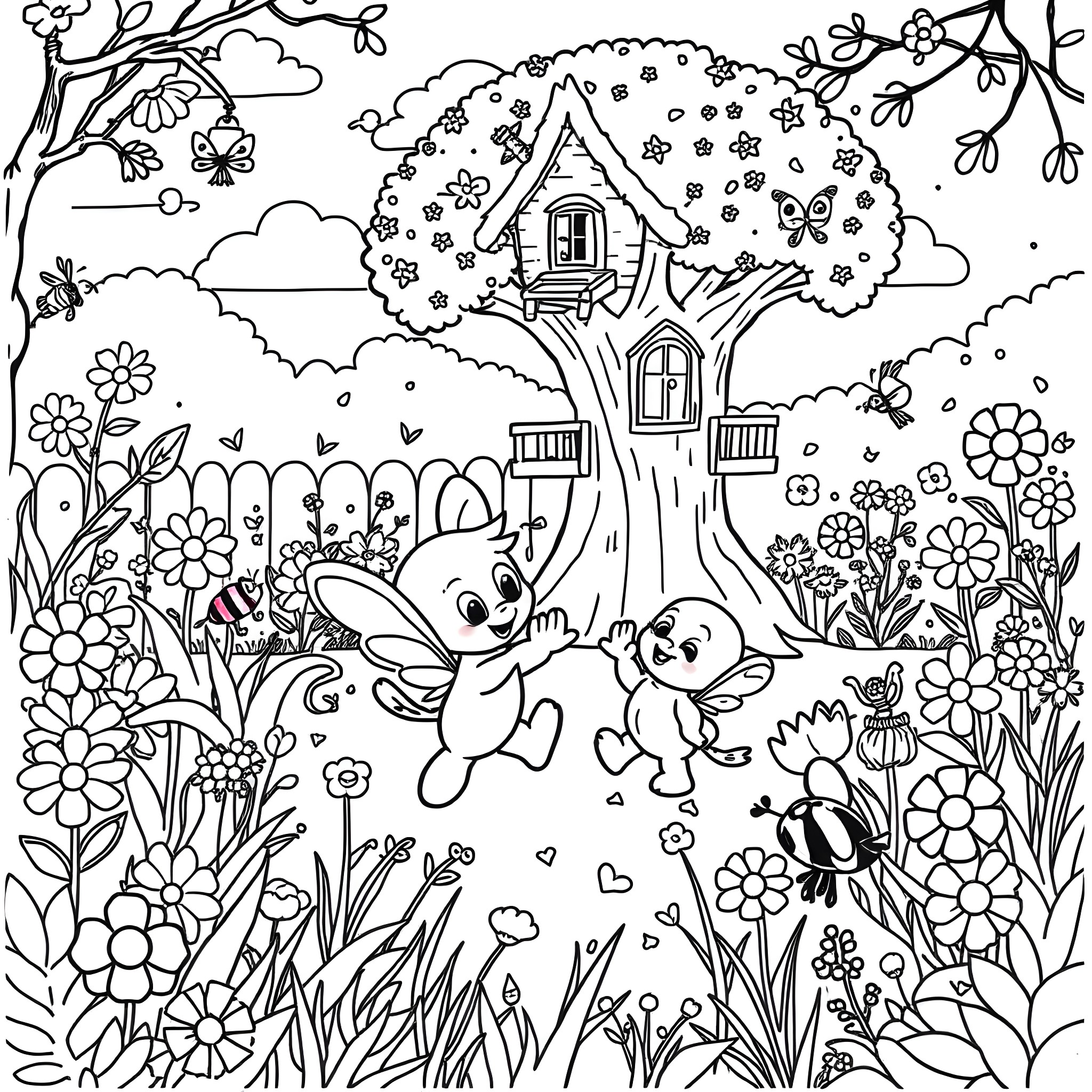 Bluey's Enchanted Forest Adventure Coloring Page (free black-and-white line drawing printable PDF for all, from beginners to advanced learners, including children, teens, adults, and seniors)