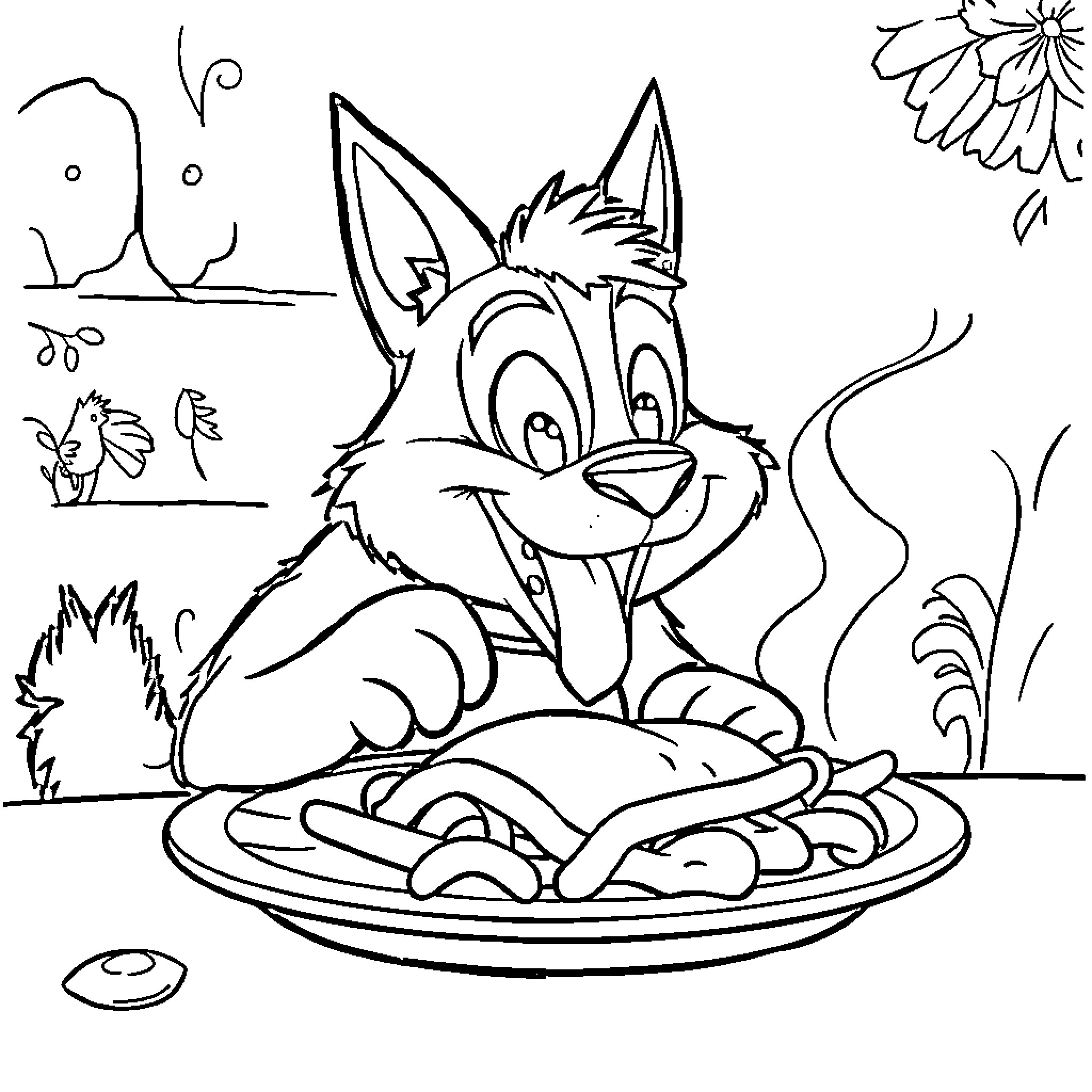 Huntrix Enjoys a Hearty Meal in Nature Coloring Page (free black-and-white line drawing printable PDF for all, from beginners to advanced learners, including children, teens, adults, and seniors)