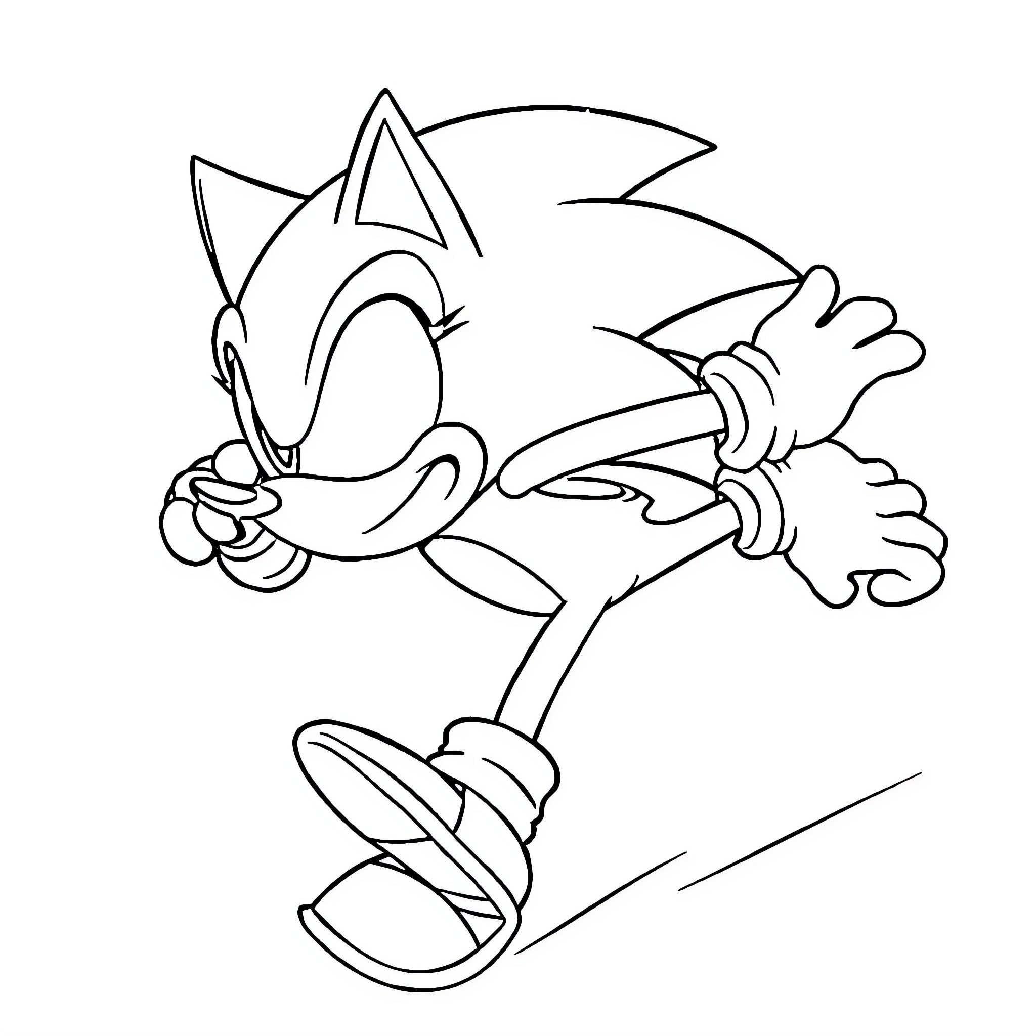 Sonic the Hedgehog running swiftly Coloring Page (free black-and-white line drawing printable PDF for all, from beginners to advanced learners, including children, teens, adults, and seniors)