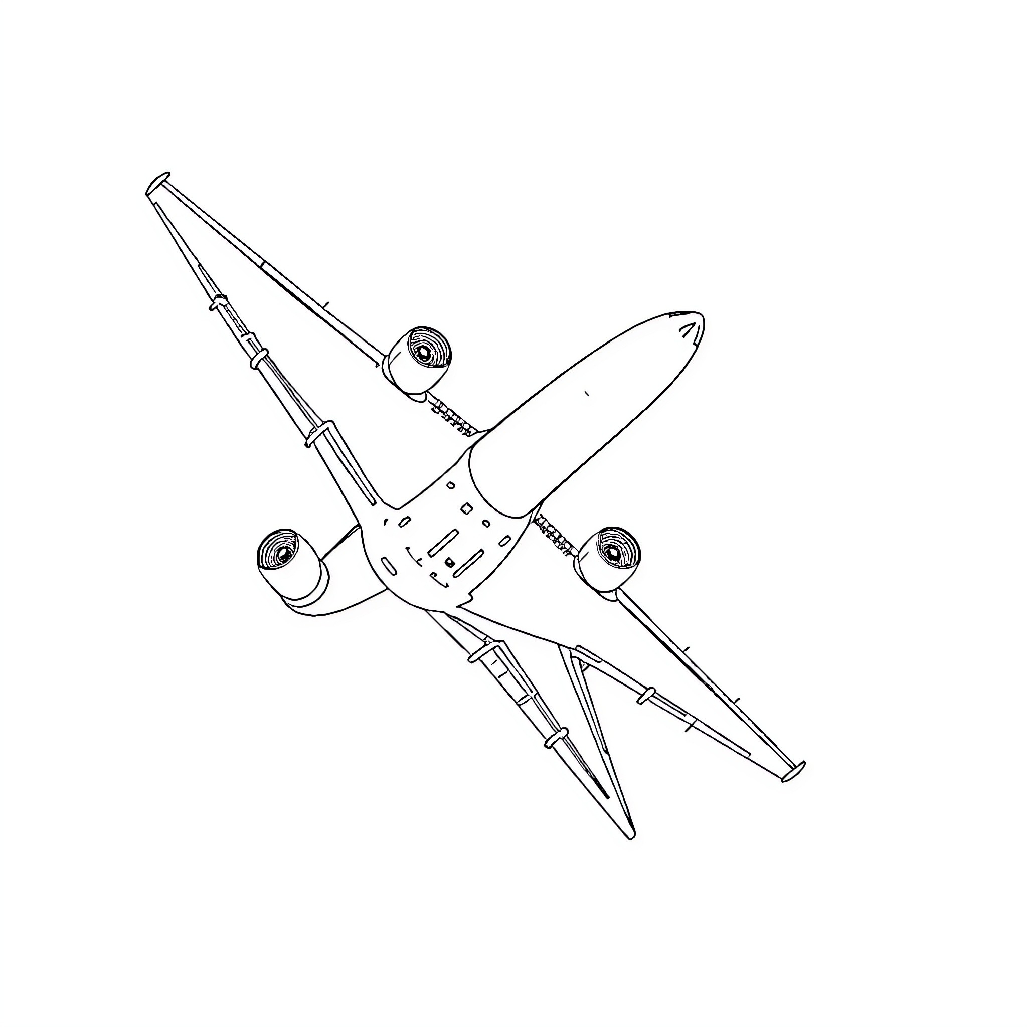 Plane taking off from runway Coloring Page (free black-and-white line drawing printable PDF for all, from beginners to advanced learners, including children, teens, adults, and seniors)
