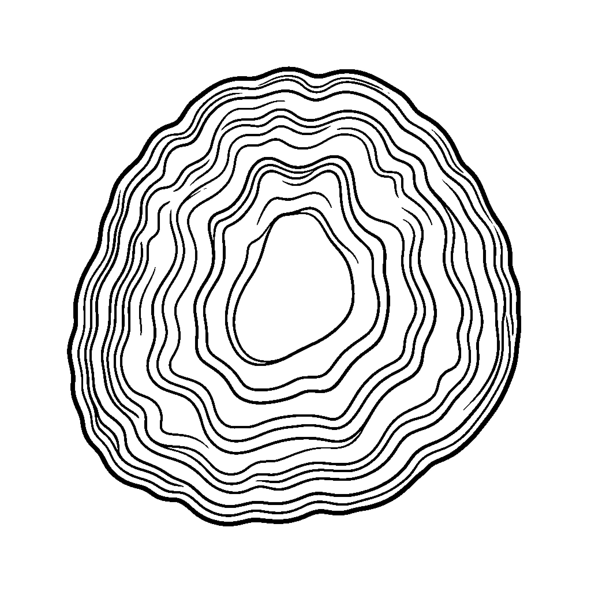 Agate displaying layered wavy concentric patterns Coloring Page (free black-and-white line drawing printable PDF for all, from beginners to advanced learners, including children, teens, adults, and seniors)