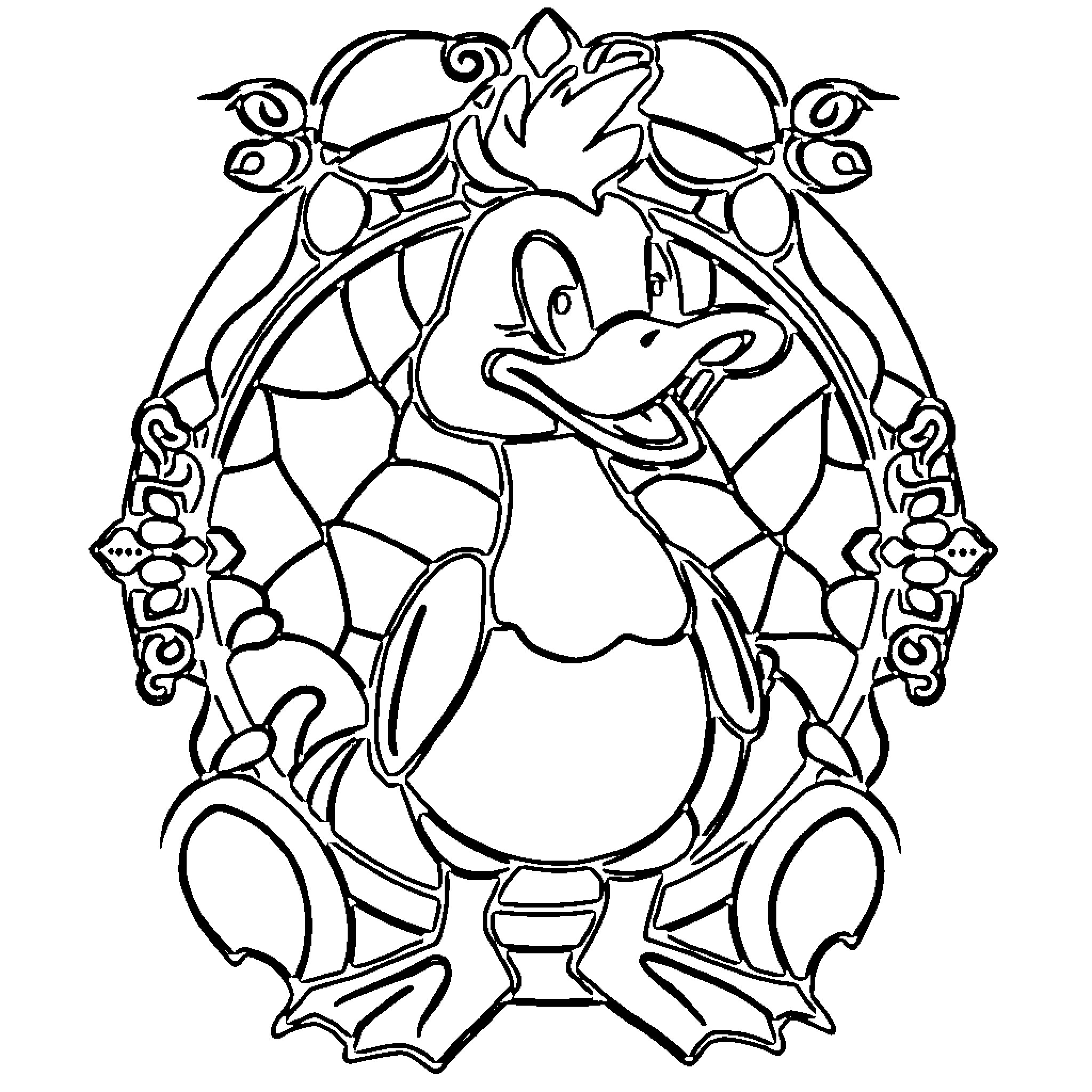 Psyduck in Stained Glass Artwork Coloring Page (free black-and-white line drawing printable PDF for all, from beginners to advanced learners, including children, teens, adults, and seniors)