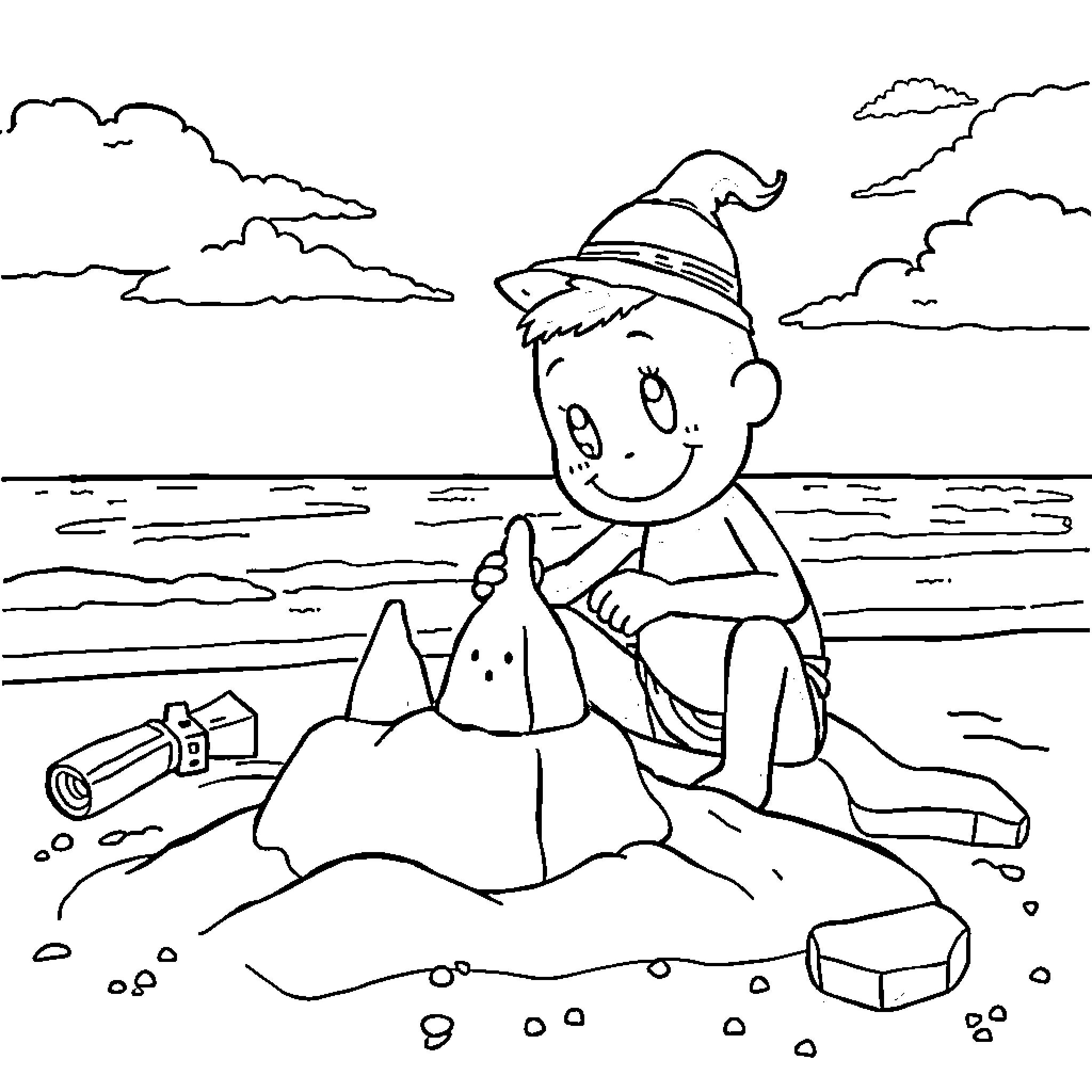Bluey relaxing at the beach Coloring Page (free black-and-white line drawing printable PDF for all, from beginners to advanced learners, including children, teens, adults, and seniors)
