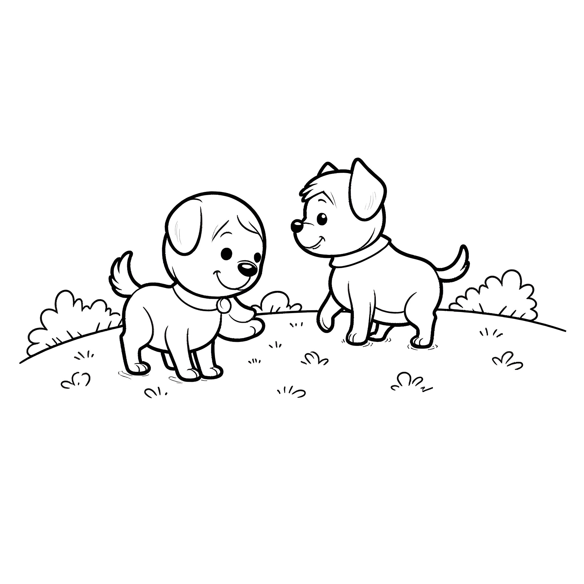 Bluey and Bingo playing in the park Coloring Page (free black-and-white line drawing printable PDF for all, from beginners to advanced learners, including children, teens, adults, and seniors)