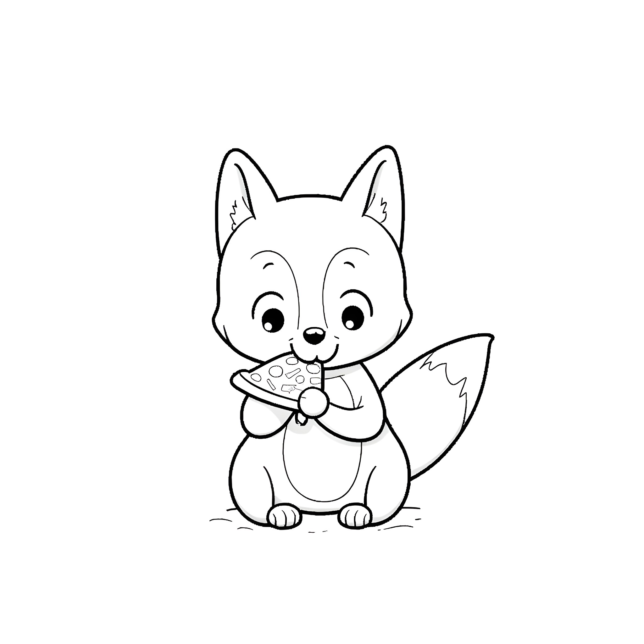 Fox Sitting Cutely with Bow Tie Coloring Page (free black-and-white line drawing printable PDF for all, from beginners to advanced learners, including children, teens, adults, and seniors)