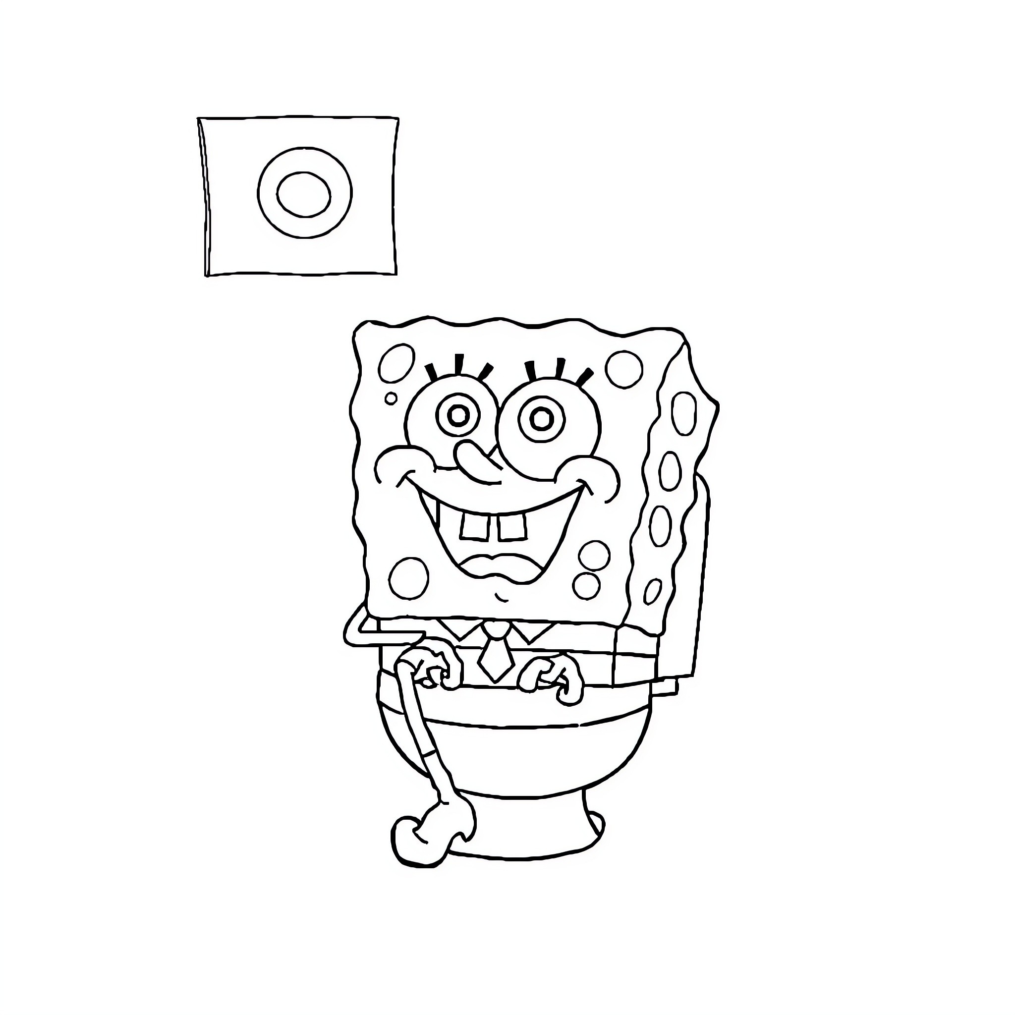 Spongebob making a silly expression Coloring Page (free black-and-white line drawing printable PDF for all, from beginners to advanced learners, including children, teens, adults, and seniors)