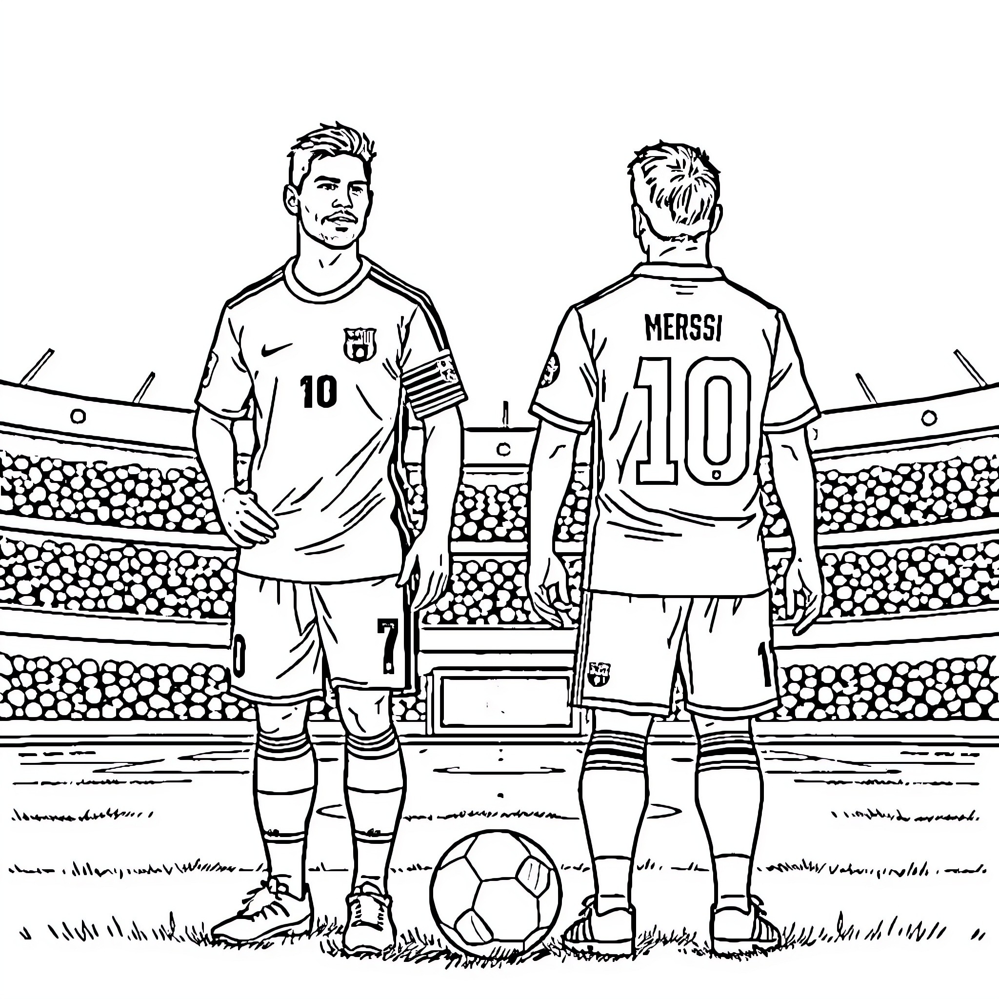 Ronaldo competing on the soccer field in uniform Coloring Page (free black-and-white line drawing printable PDF for all, from beginners to advanced learners, including children, teens, adults, and seniors)