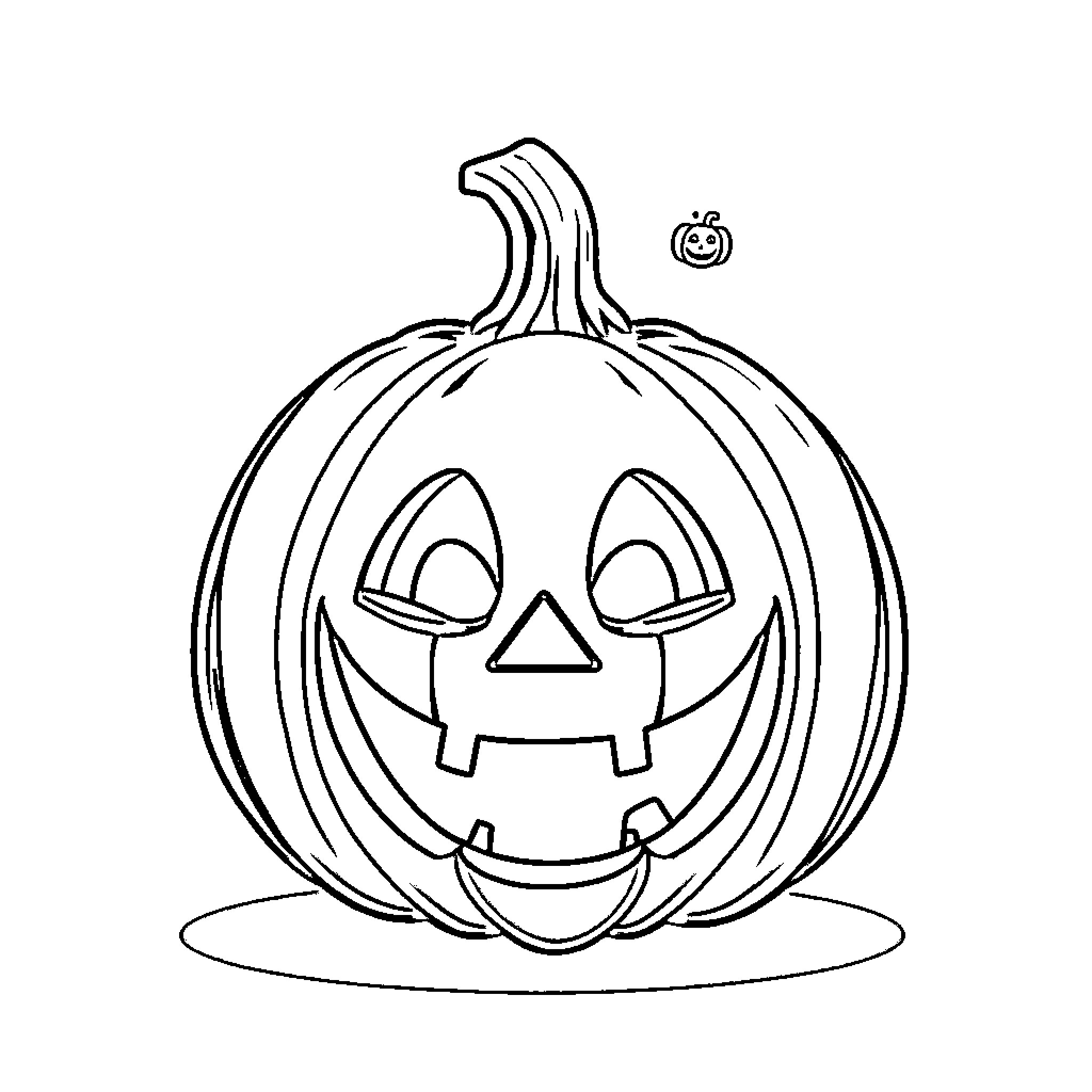 Jack-o'-lantern carved with a happy face Coloring Page (free black-and-white line drawing printable PDF for all, from beginners to advanced learners, including children, teens, adults, and seniors)