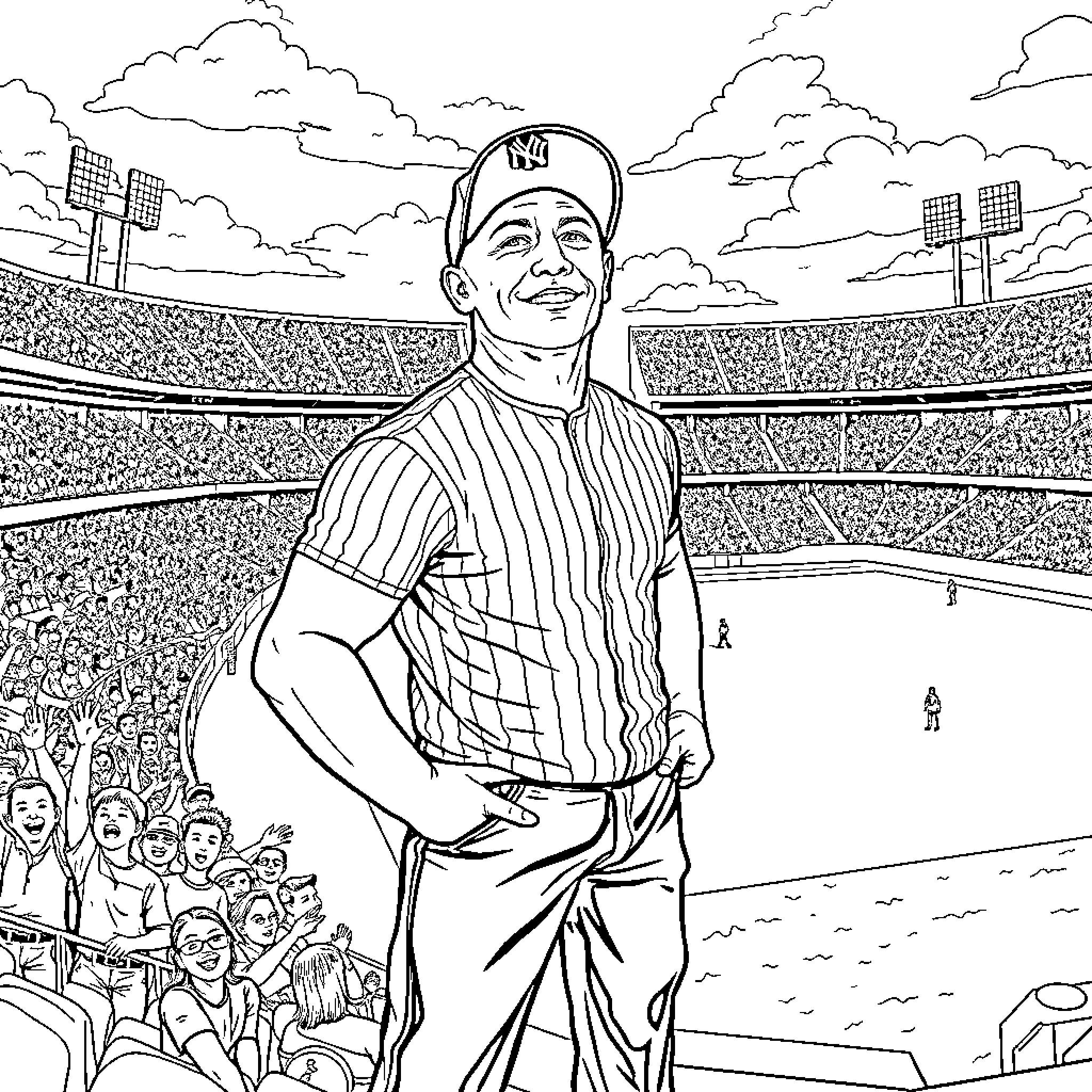 John Cena Celebrates Victory in the Stadium Coloring Page (free black-and-white line drawing printable PDF for all, from beginners to advanced learners, including children, teens, adults, and seniors)
