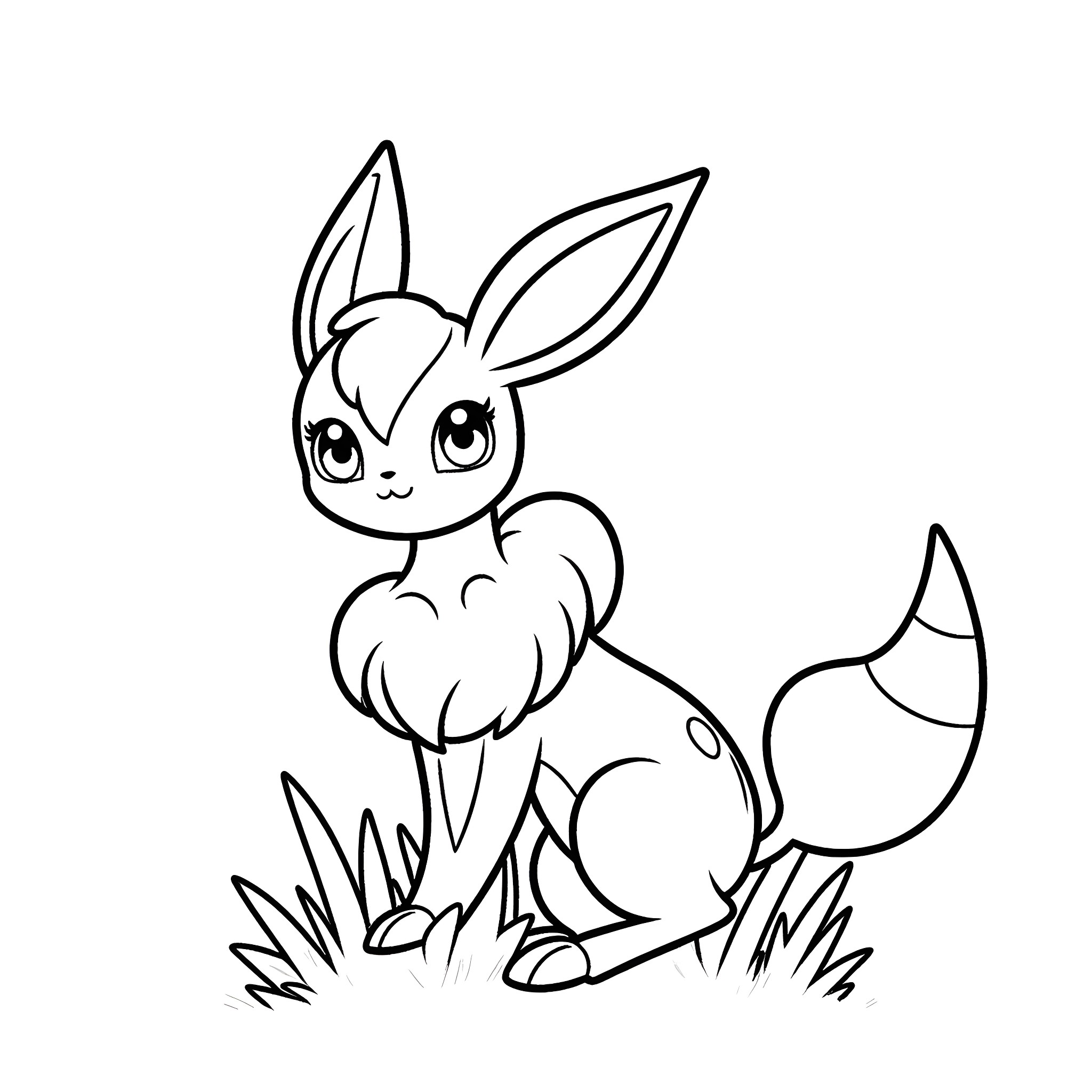 Umbreon playing in the grass Coloring Page (free black-and-white line drawing printable PDF for all, from beginners to advanced learners, including children, teens, adults, and seniors)