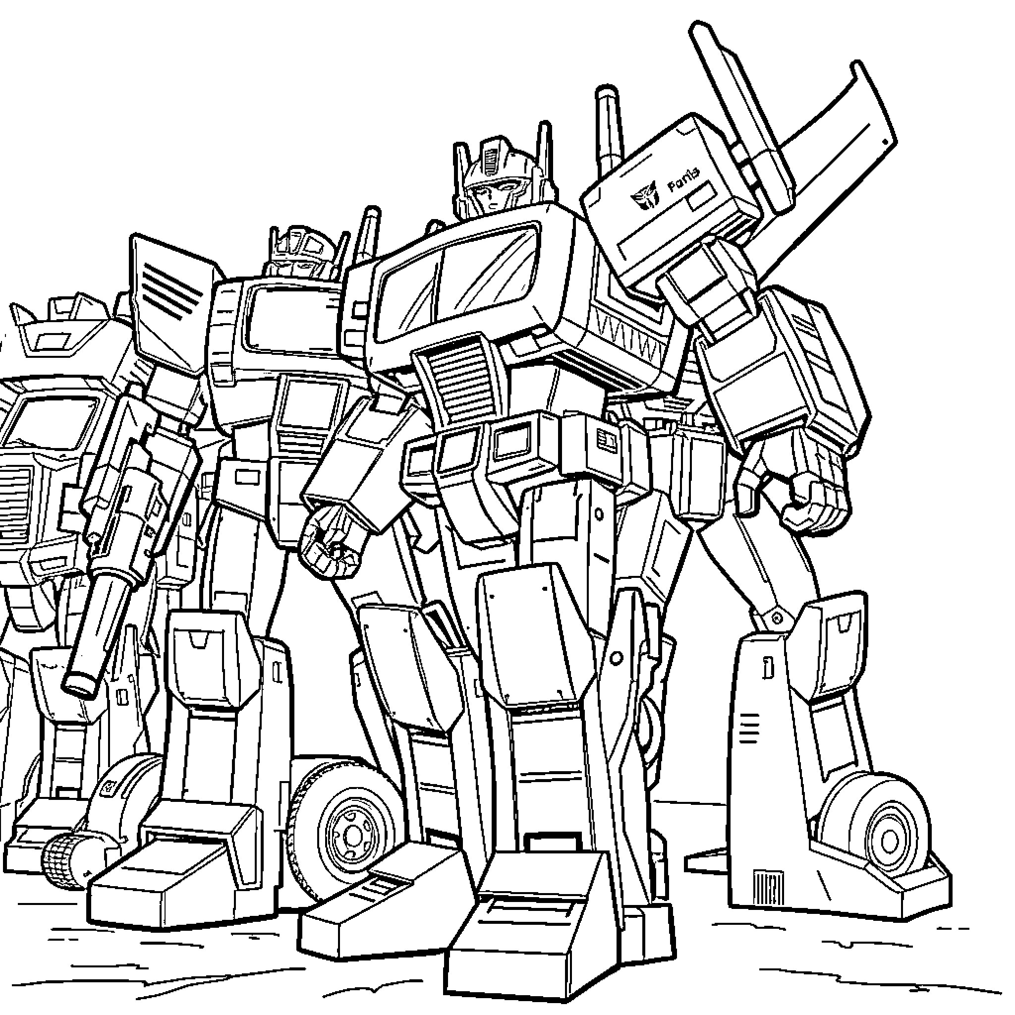 Transformer robot in combat-ready pose Coloring Page (free black-and-white line drawing printable PDF for all, from beginners to advanced learners, including children, teens, adults, and seniors)