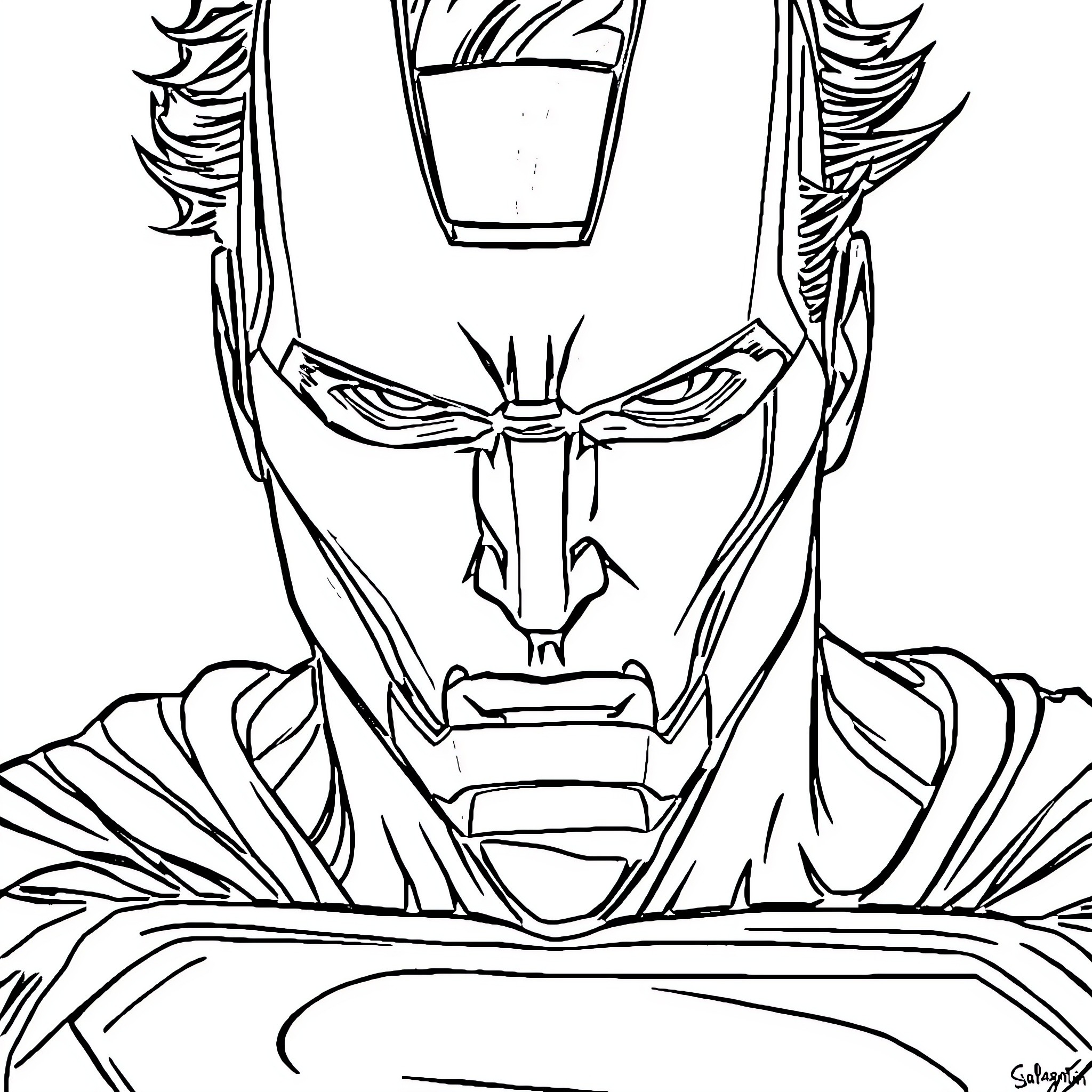 Mask of a fierce-looking superhero Coloring Page (free black-and-white line drawing printable PDF for all, from beginners to advanced learners, including children, teens, adults, and seniors)