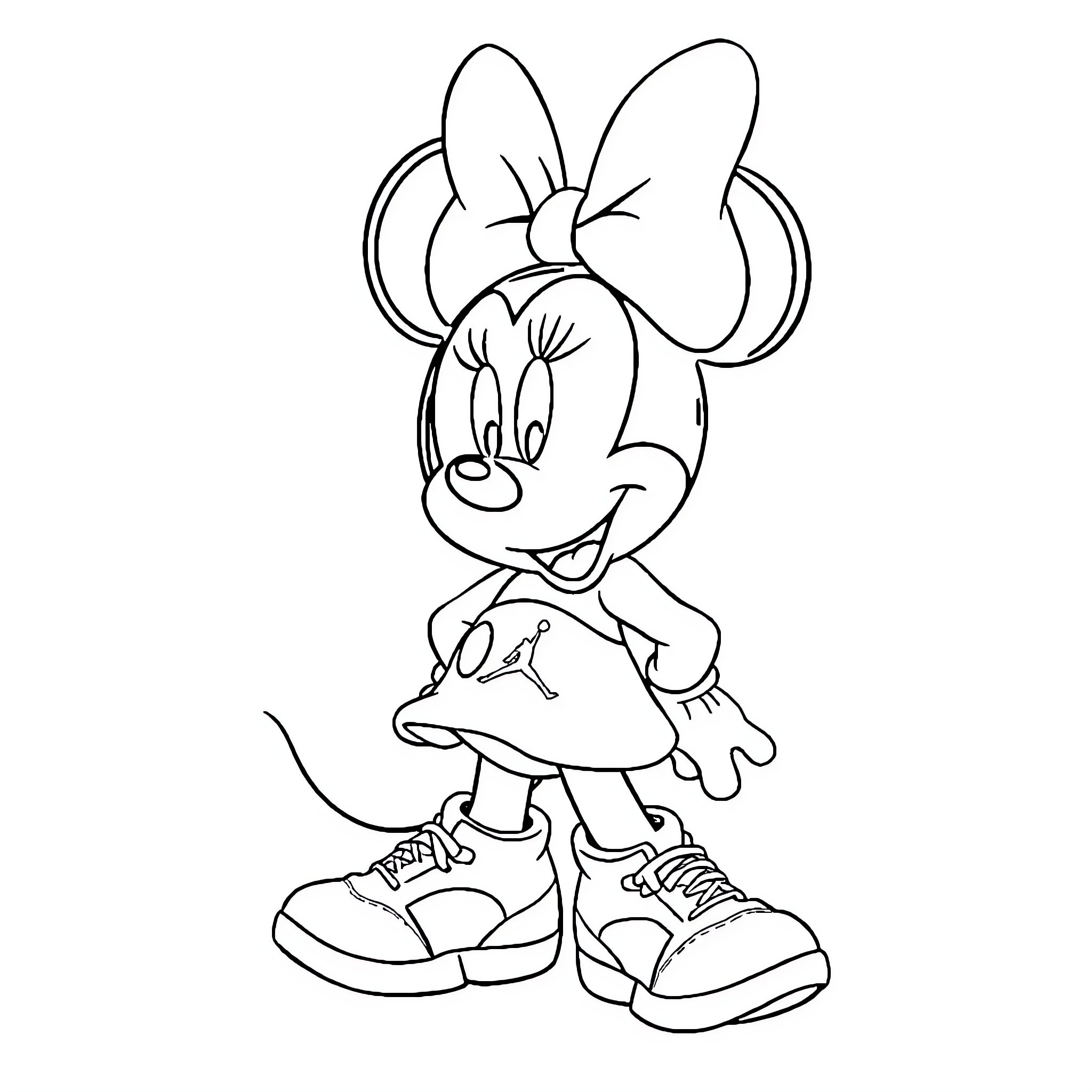 Minnie Mouse in casual outfit Coloring Page (free black-and-white line drawing printable PDF for all, from beginners to advanced learners, including children, teens, adults, and seniors)
