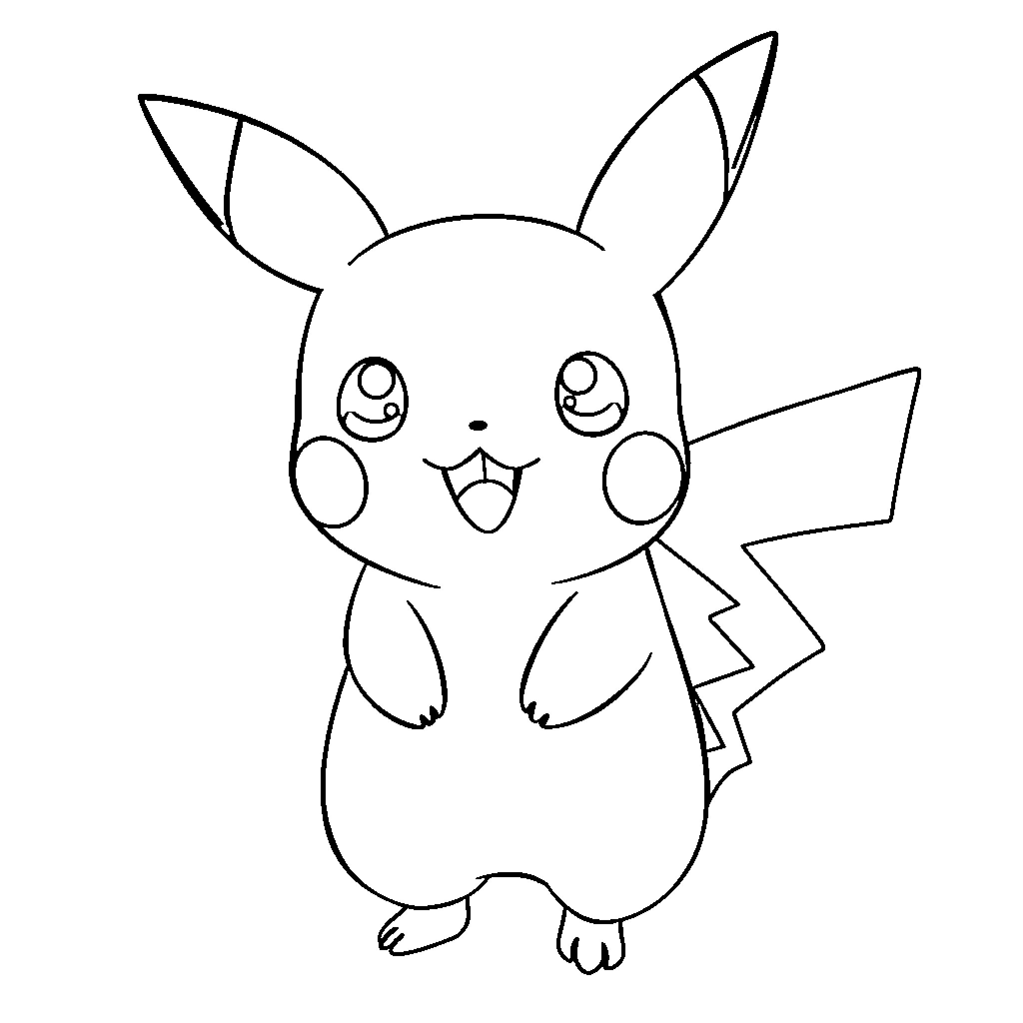 Pikachu in a simple outline drawing Coloring Page (free black-and-white line drawing printable PDF for all, from beginners to advanced learners, including children, teens, adults, and seniors)