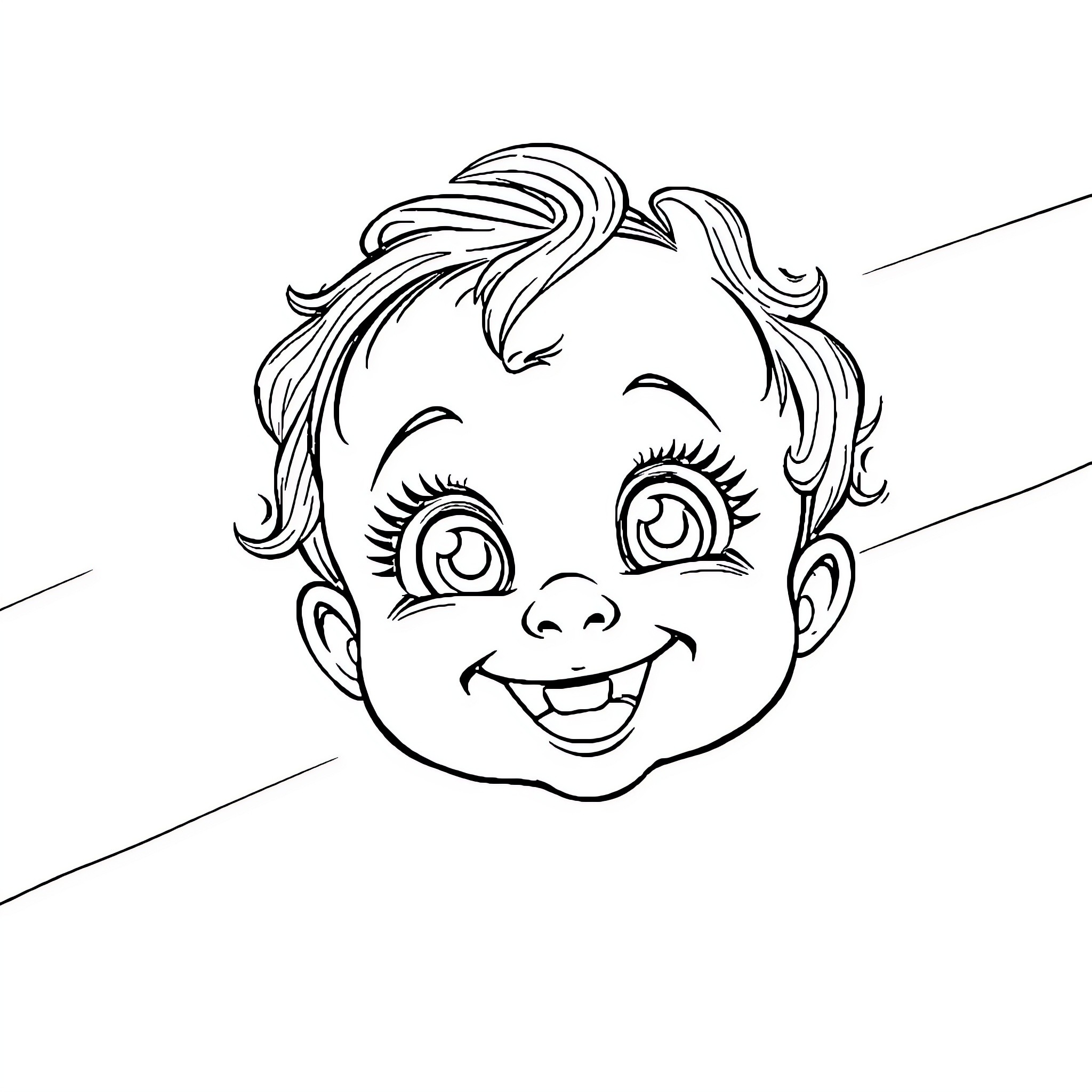 Angèle's Cheerful Expression Coloring Page (free black-and-white line drawing printable PDF for all, from beginners to advanced learners, including children, teens, adults, and seniors)