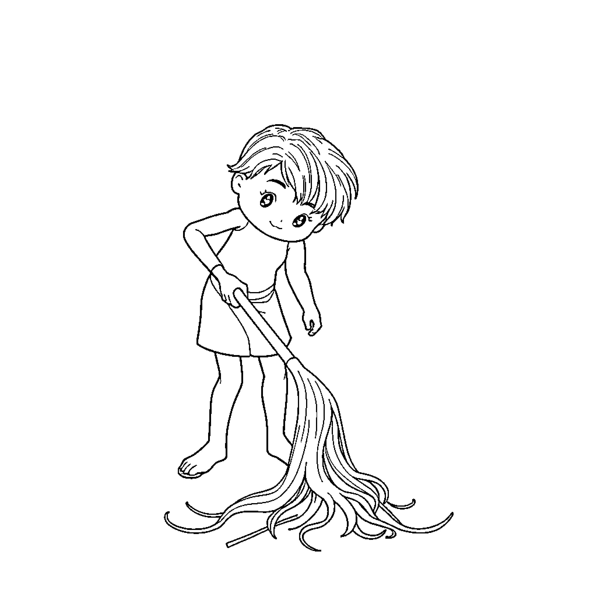 Hair Styling Imaginative Character Coloring Page (free black-and-white line drawing printable PDF for all, from beginners to advanced learners, including children, teens, adults, and seniors)