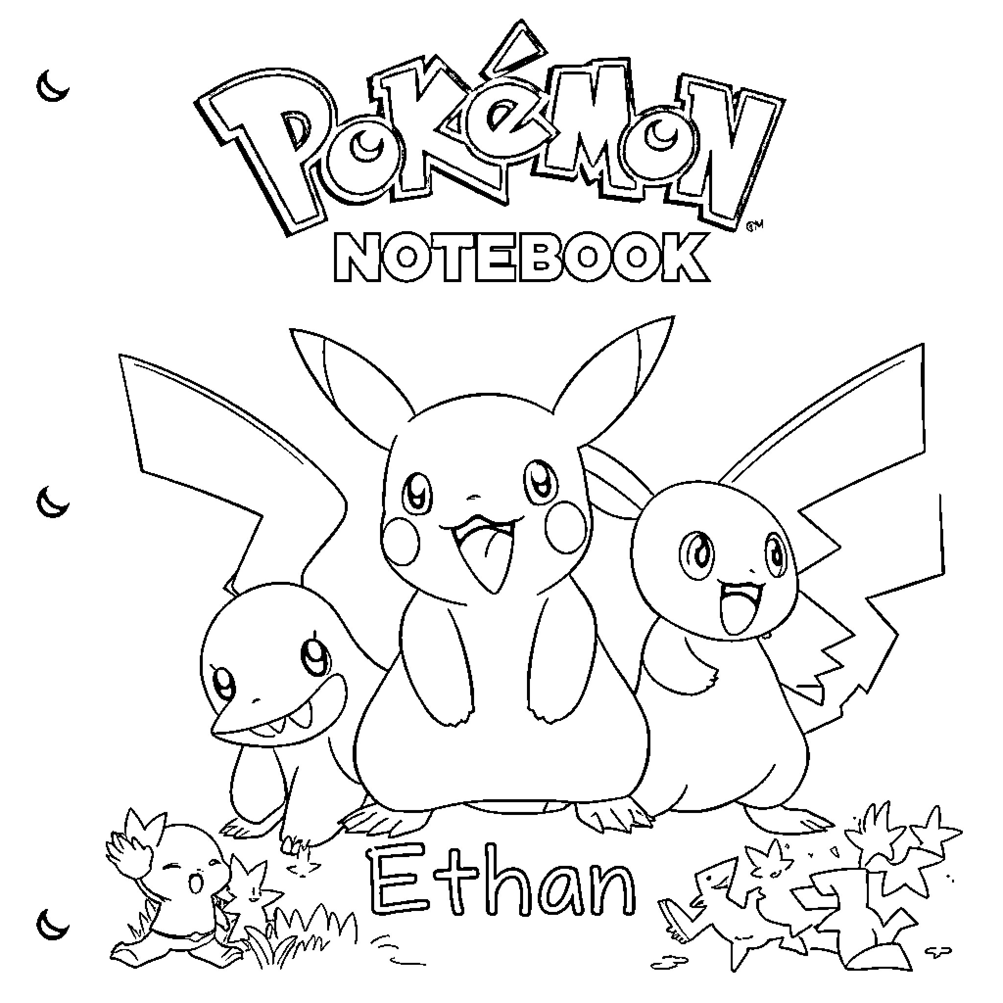 Pokémon characters smiling together in a joyful scene Coloring Page (free black-and-white line drawing printable PDF for all, from beginners to advanced learners, including children, teens, adults, and seniors)