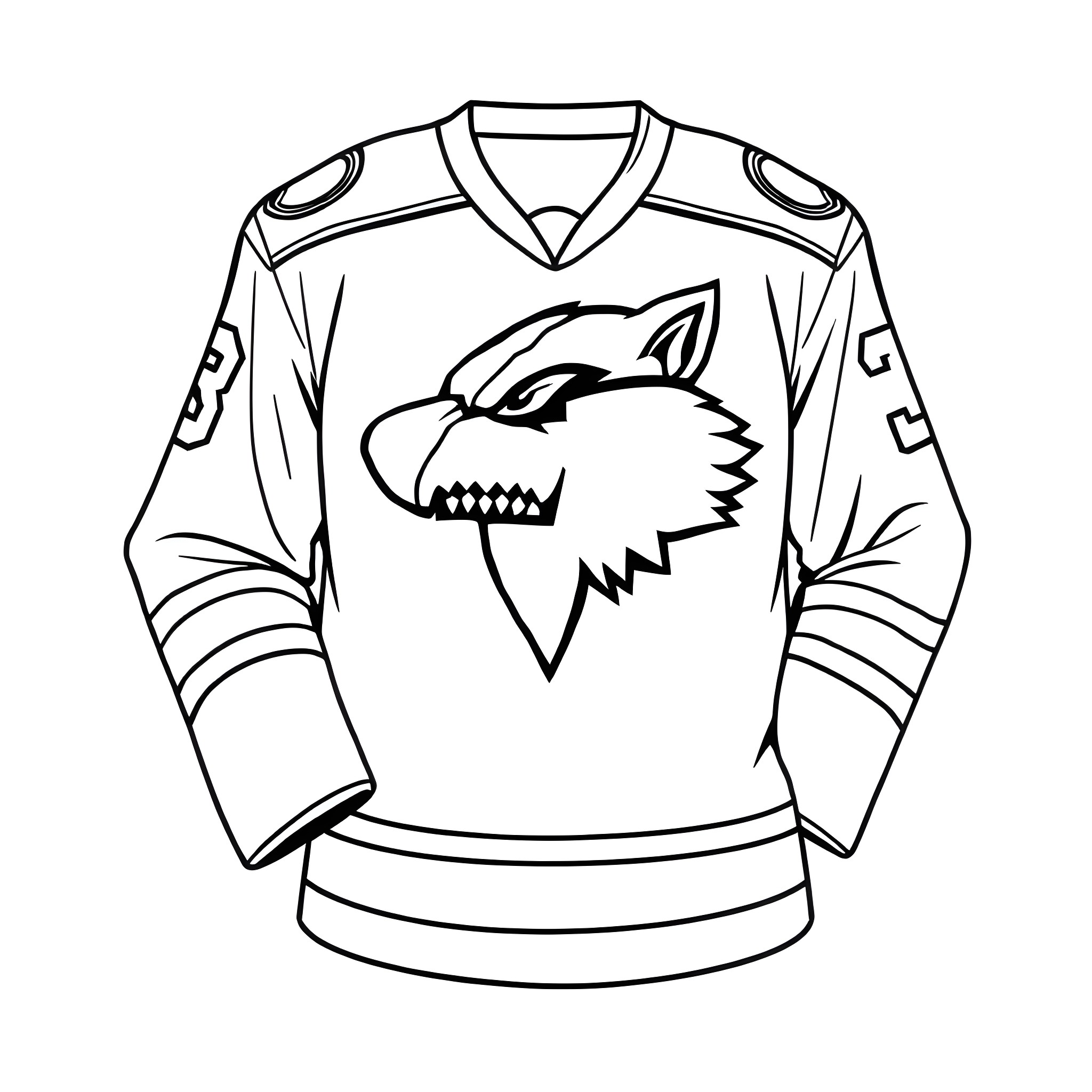 Hockey Jersey with Fierce Wolf Design Coloring Page (free black-and-white line drawing printable PDF for all, from beginners to advanced learners, including children, teens, adults, and seniors)