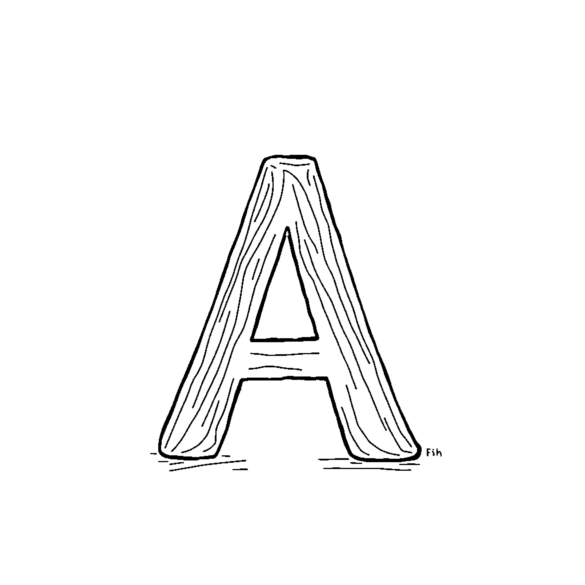 A Wooden Letter A Coloring Page (free black-and-white line drawing printable PDF for all, from beginners to advanced learners, including children, teens, adults, and seniors)