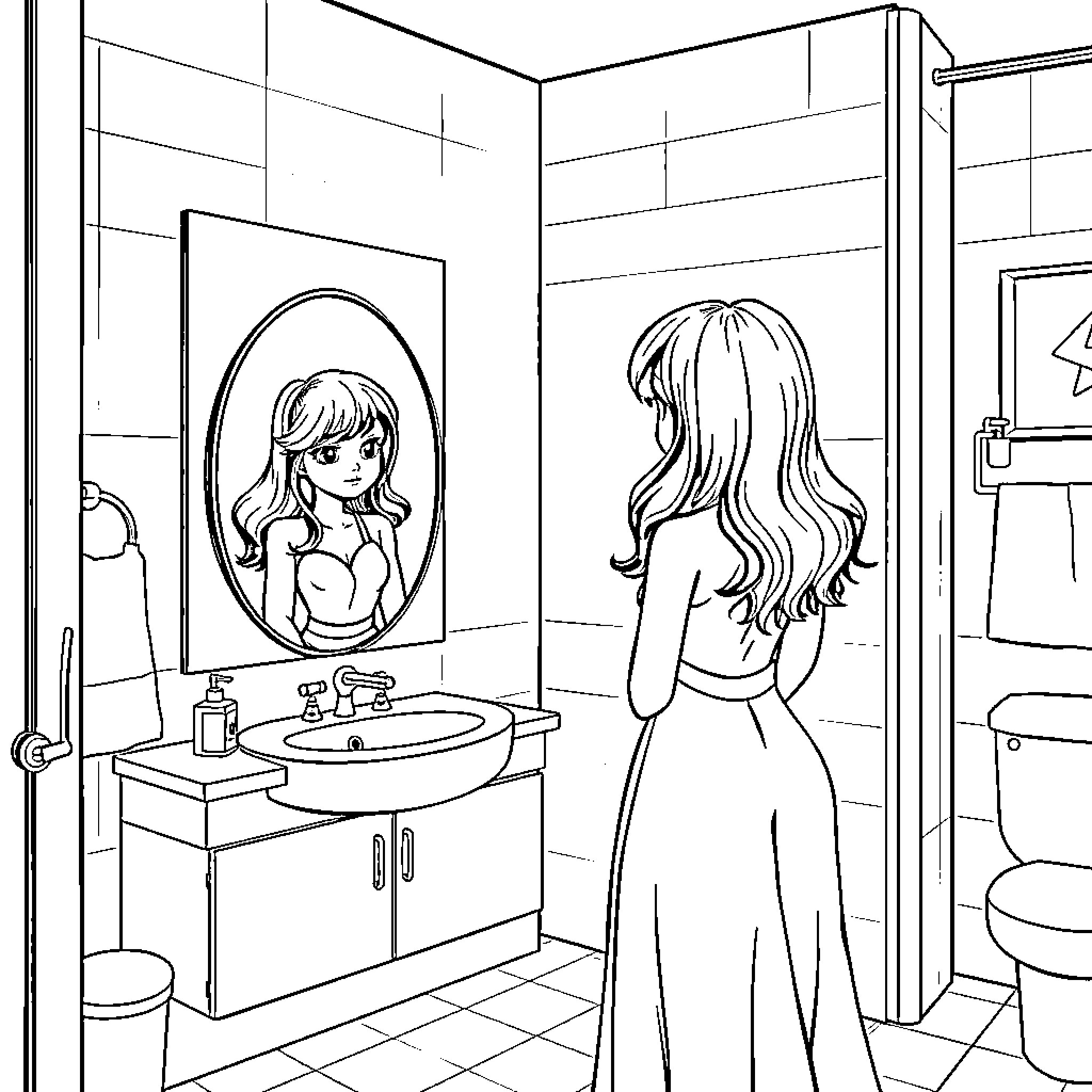 Mira Huntrix explores her personal space Coloring Page (free black-and-white line drawing printable PDF for all, from beginners to advanced learners, including children, teens, adults, and seniors)