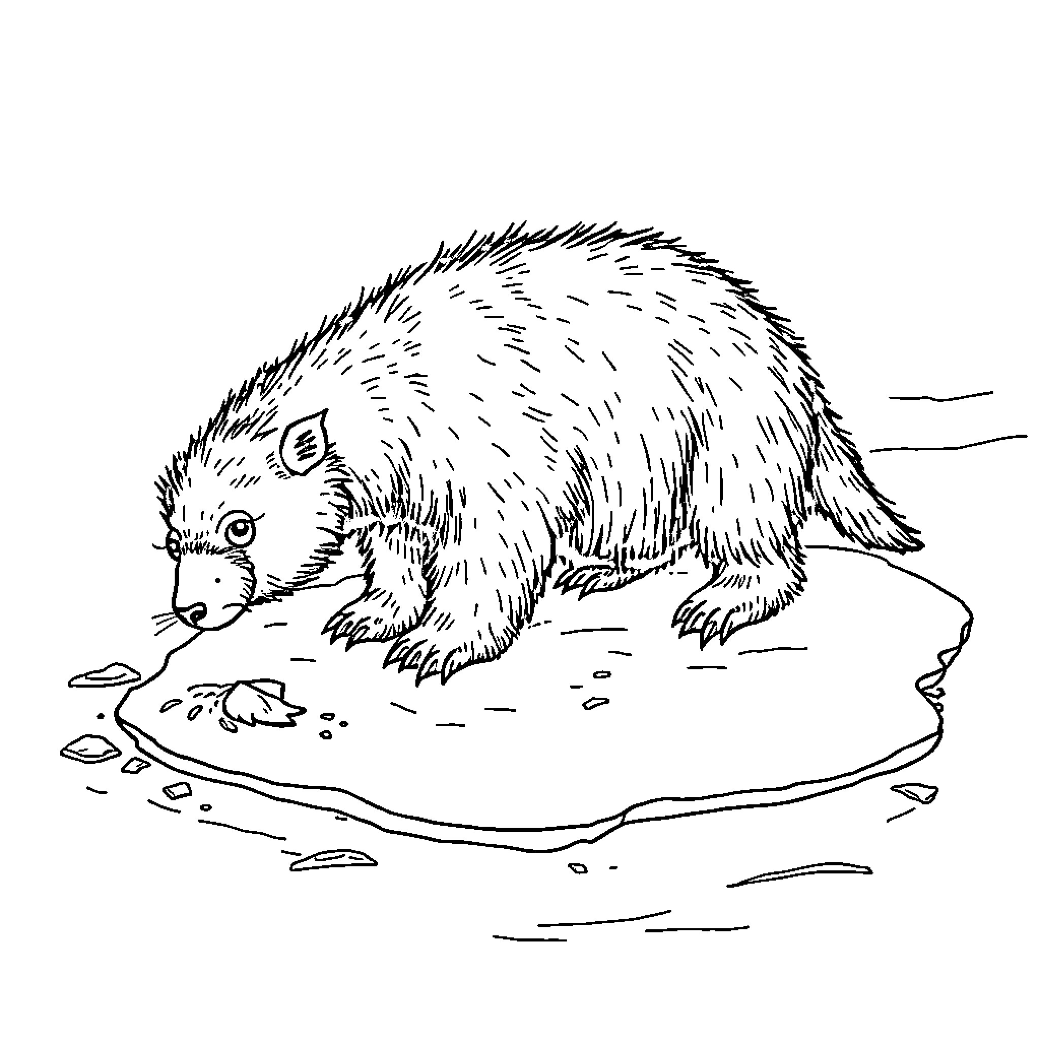 Gritty hedgehog exploring its surroundings Coloring Page (free black-and-white line drawing printable PDF for all, from beginners to advanced learners, including children, teens, adults, and seniors)