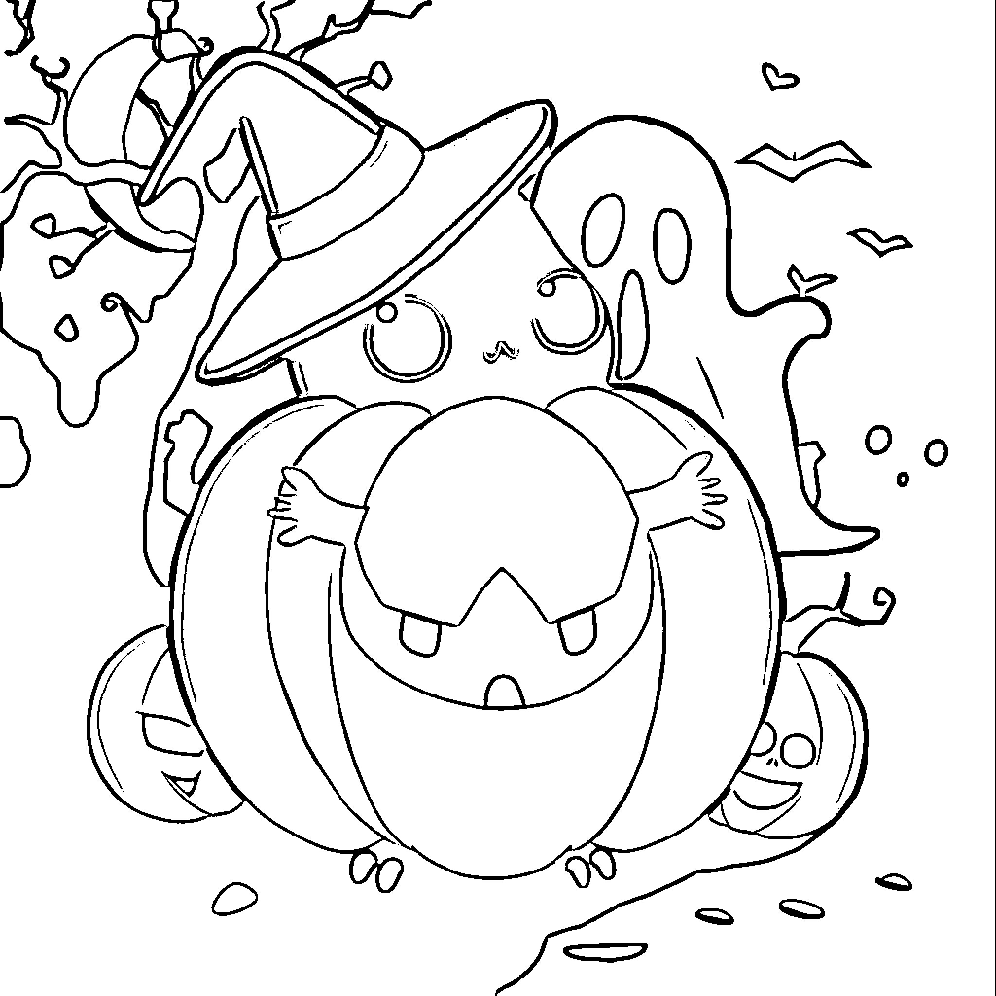 Labubu's Spooky Halloween Adventure Coloring Page (free black-and-white line drawing printable PDF for all, from beginners to advanced learners, including children, teens, adults, and seniors)