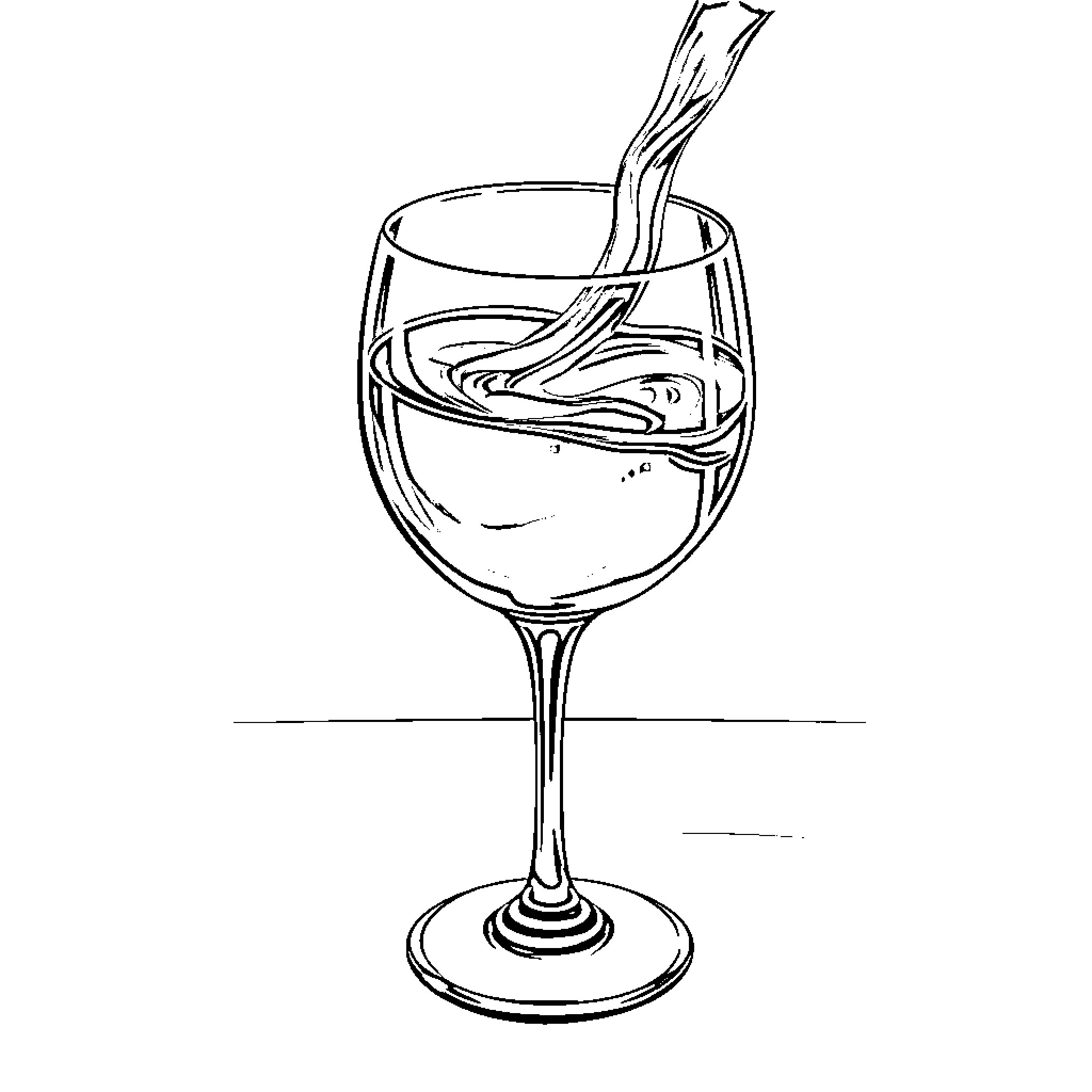 Wine Swirling Elegantly in Stemmed Glass Coloring Page (free black-and-white line drawing printable PDF for all, from beginners to advanced learners, including children, teens, adults, and seniors)