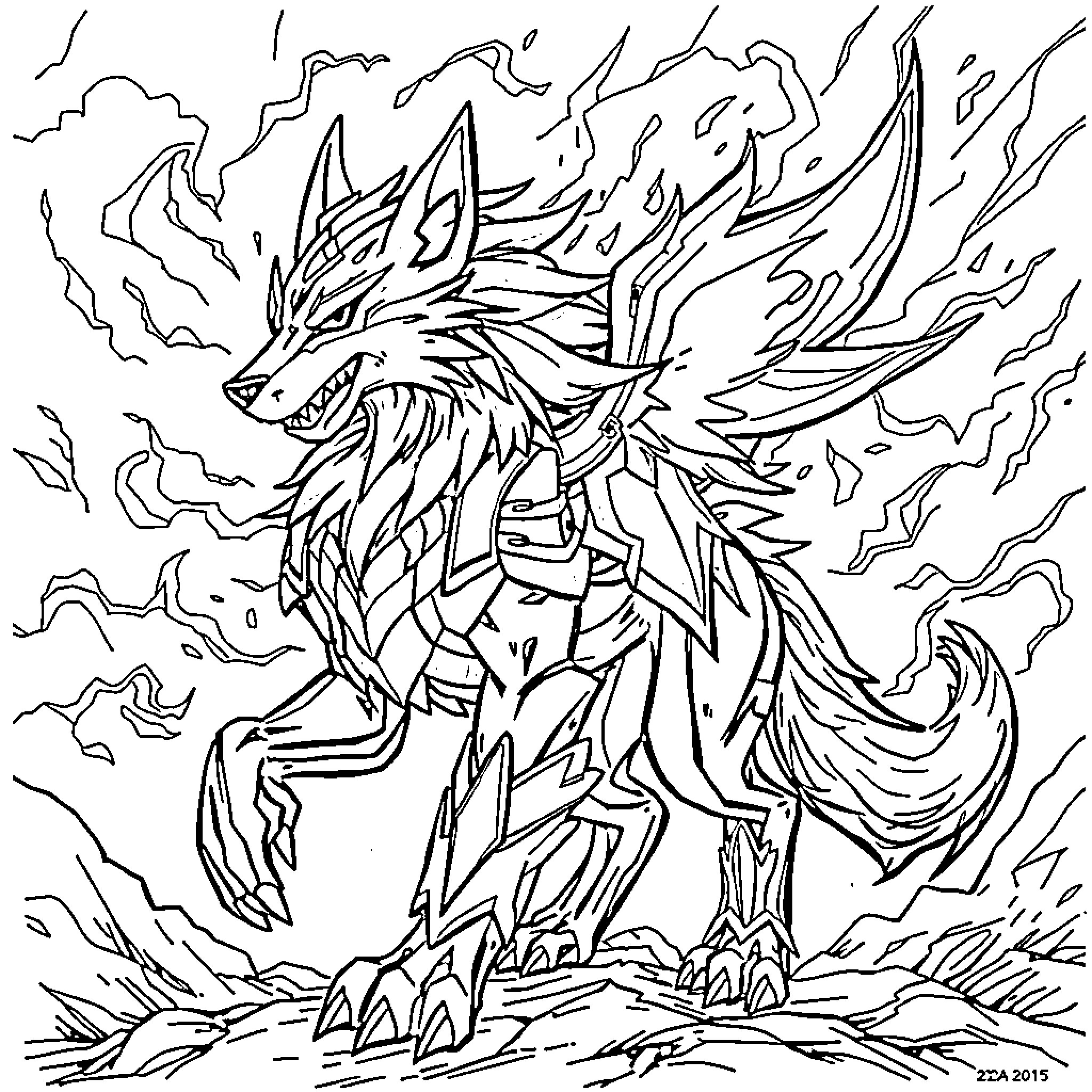 Zacian unleashing its majestic power Coloring Page (free black-and-white line drawing printable PDF for all, from beginners to advanced learners, including children, teens, adults, and seniors)