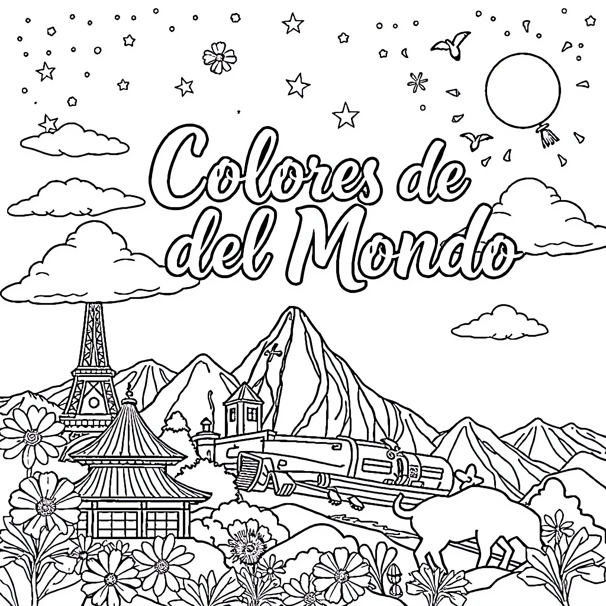 World of Colors and Wonders Coloring Page (free black-and-white line drawing printable PDF for all, from beginners to advanced learners, including children, teens, adults, and seniors)