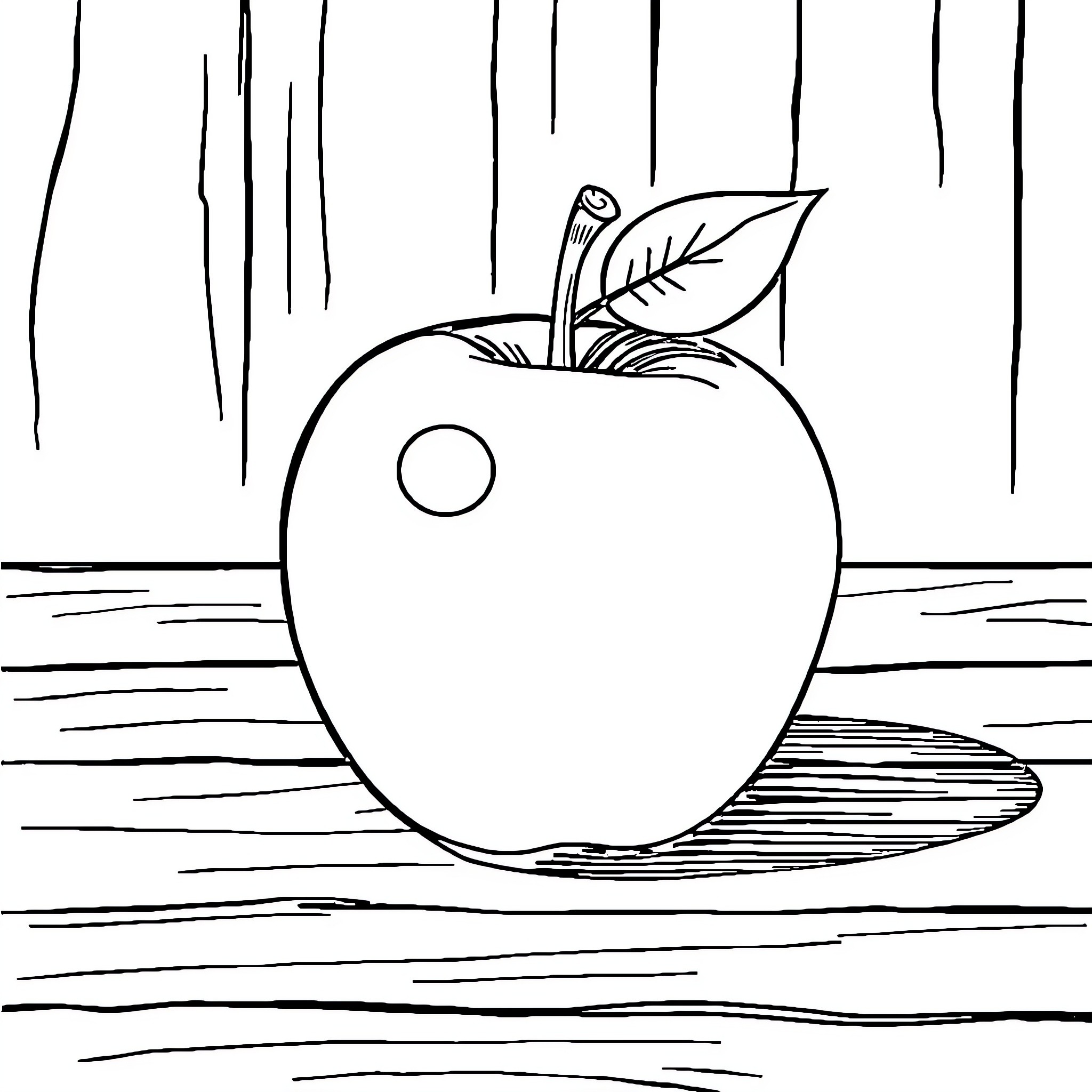 Apple in a Simple Sketch Landscape Coloring Page (free black-and-white line drawing printable PDF for all, from beginners to advanced learners, including children, teens, adults, and seniors)