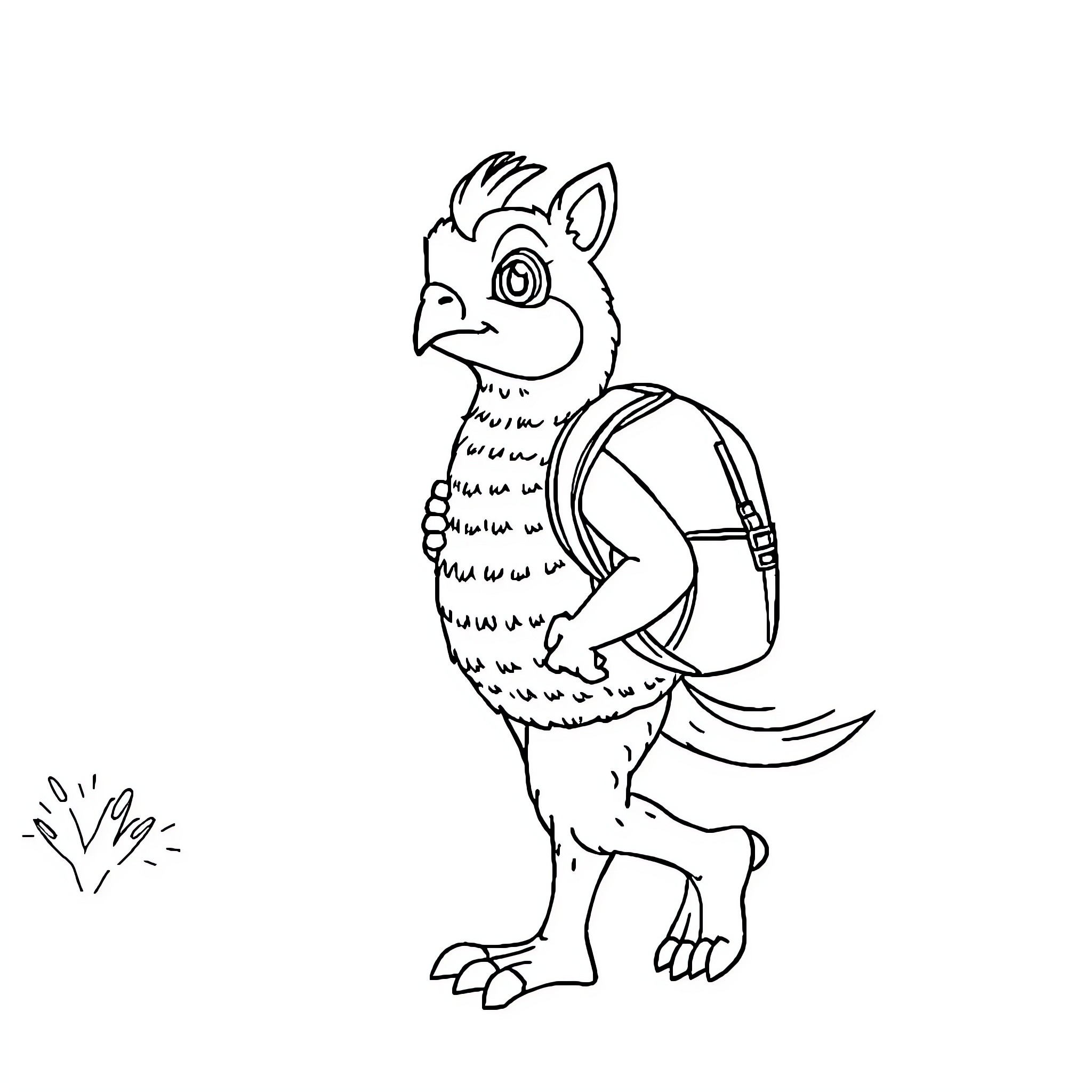 Chameleon student with backpack exploring Coloring Page (free black-and-white line drawing printable PDF for all, from beginners to advanced learners, including children, teens, adults, and seniors)