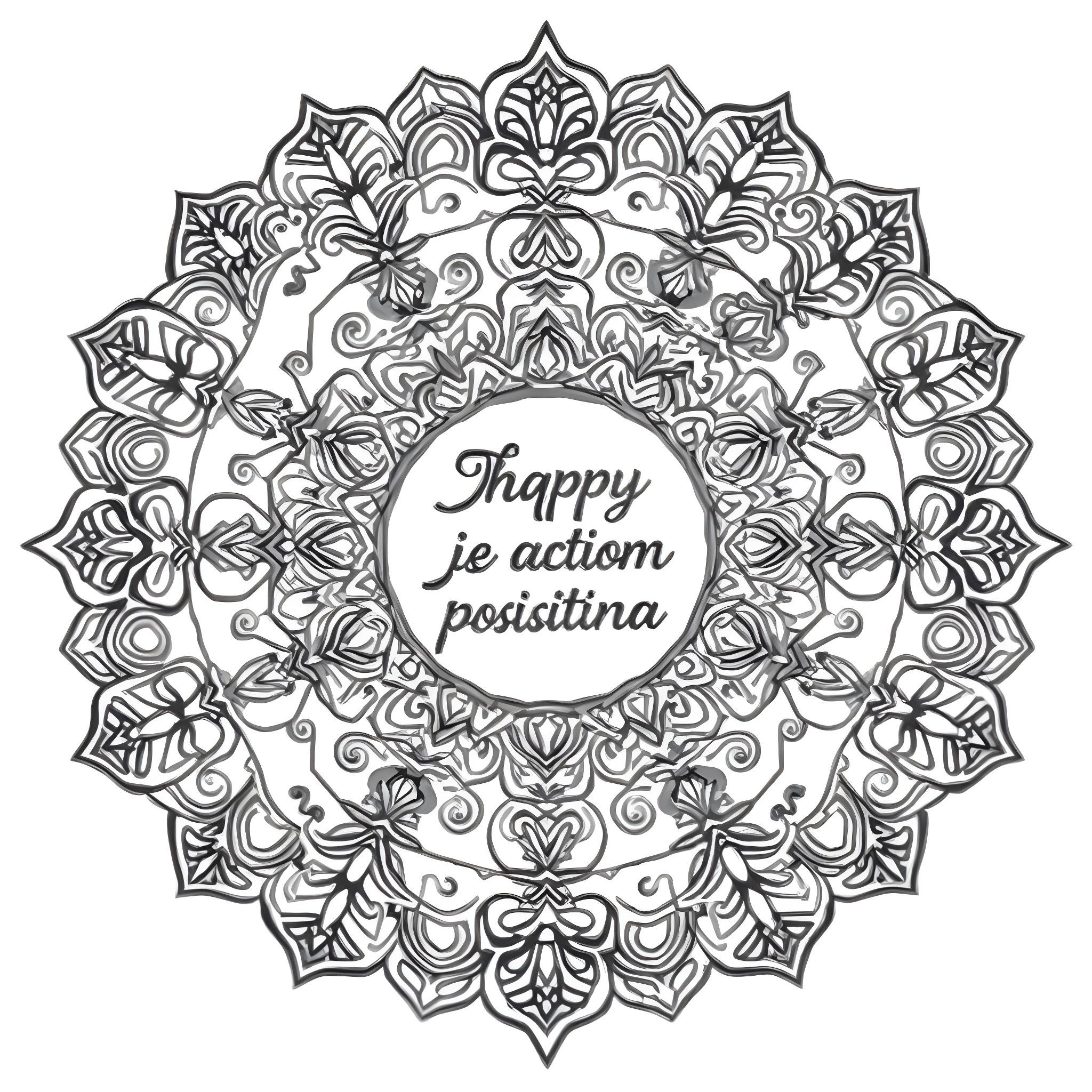 Mandala with inspirational message and floral design Coloring Page (free black-and-white line drawing printable PDF for all, from beginners to advanced learners, including children, teens, adults, and seniors)