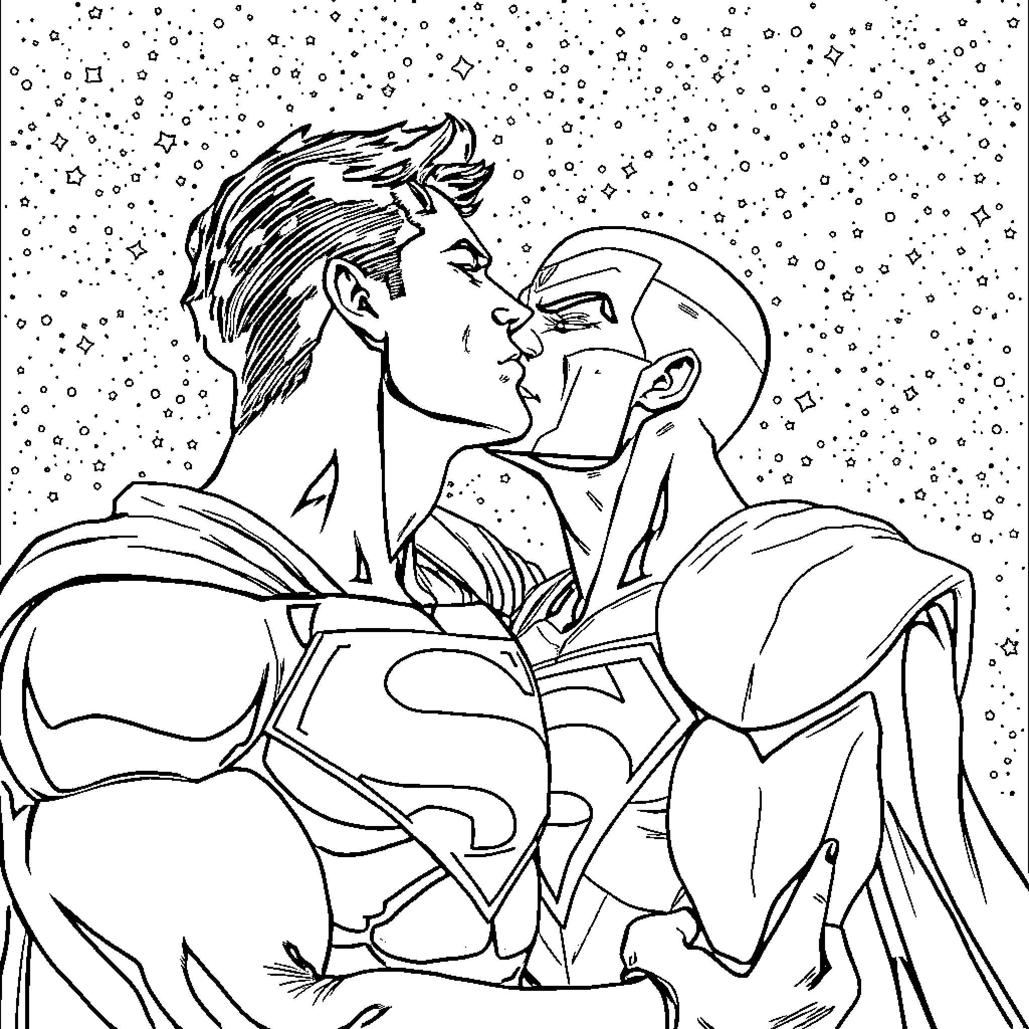 Superman overcoming challenges in the cosmic universe Coloring Page (free black-and-white line drawing printable PDF for all, from beginners to advanced learners, including children, teens, adults, and seniors)