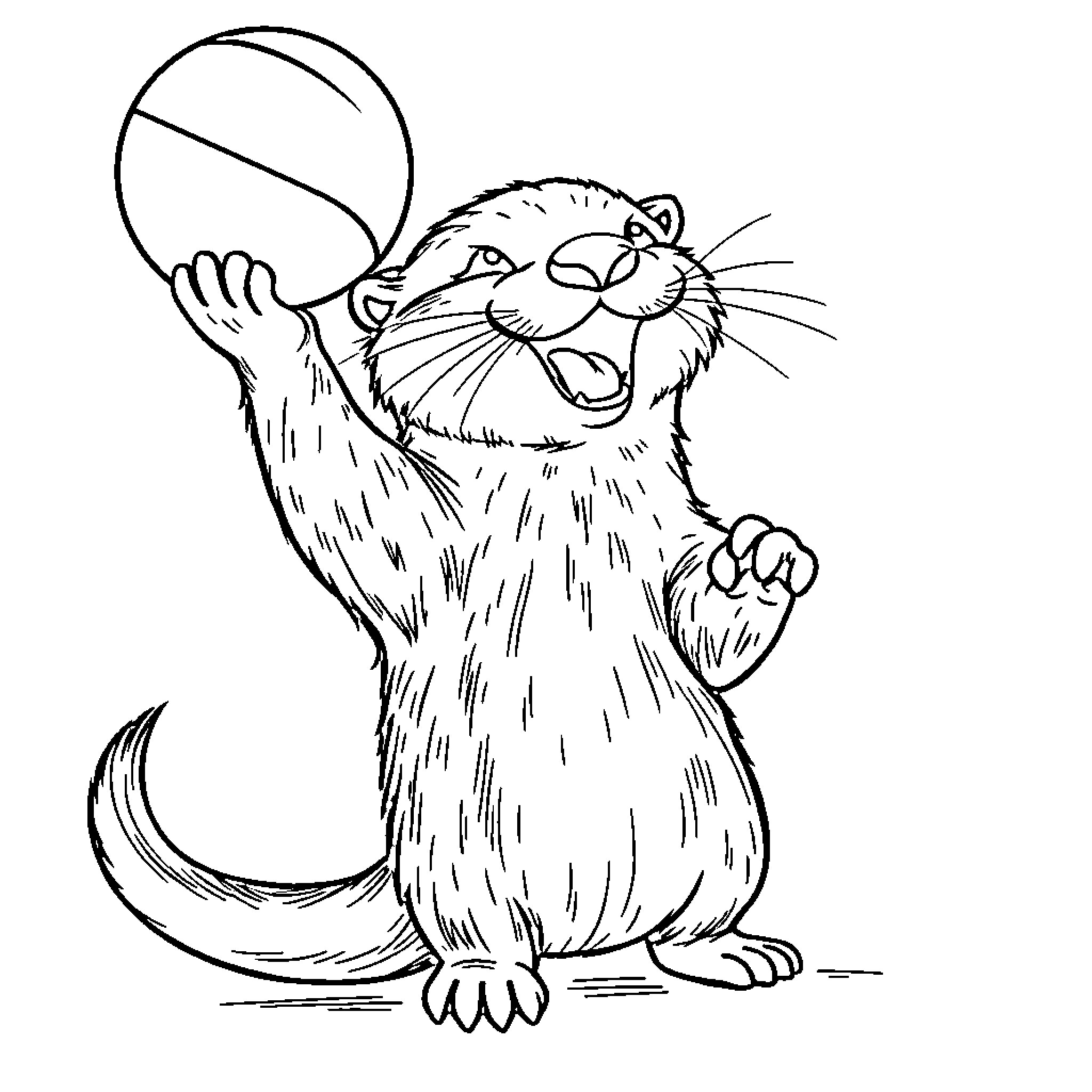 Otter playing with a ball Coloring Page (free black-and-white line drawing printable PDF for all, from beginners to advanced learners, including children, teens, adults, and seniors)