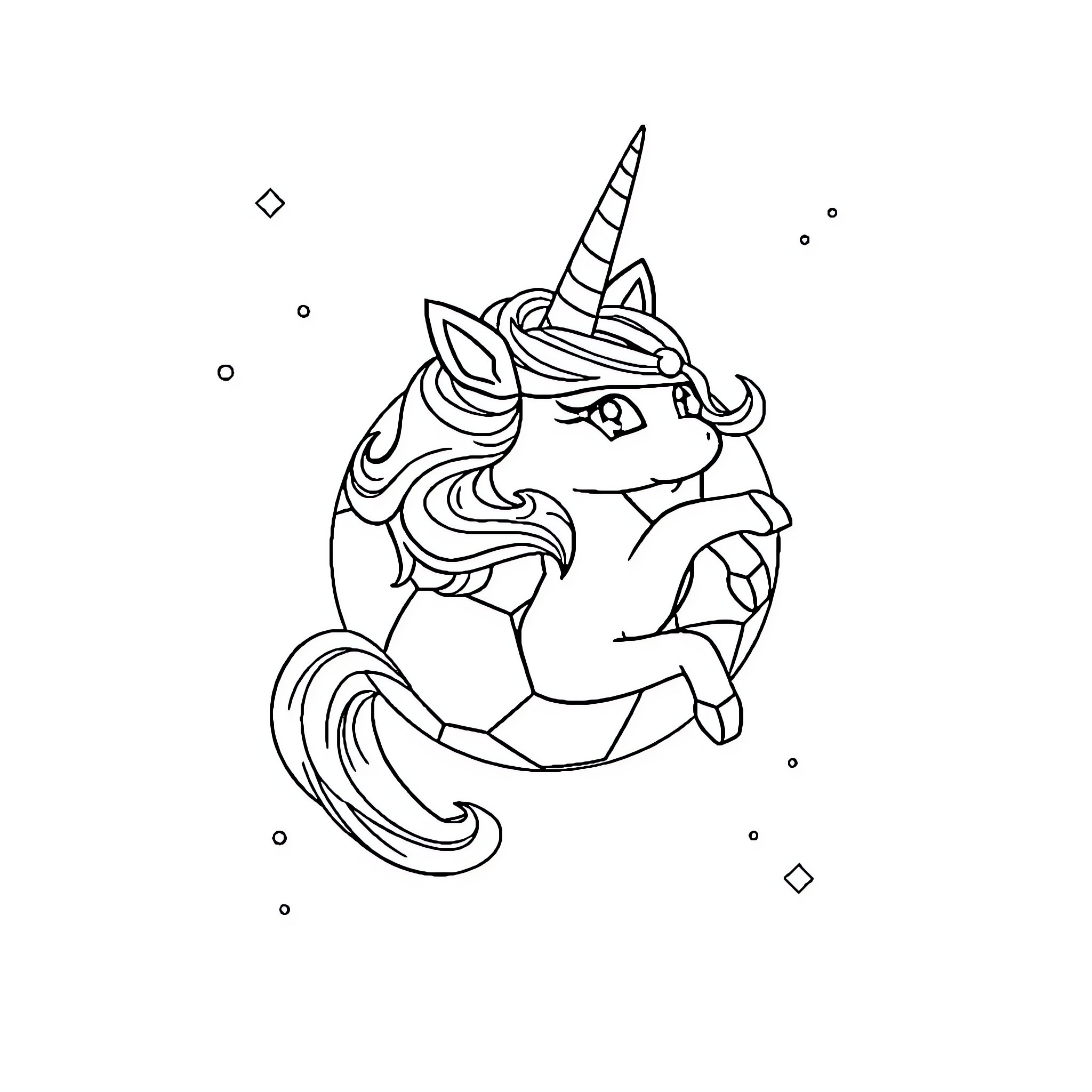 Caticorn in whimsical pose Coloring Page (free black-and-white line drawing printable PDF for all, from beginners to advanced learners, including children, teens, adults, and seniors)