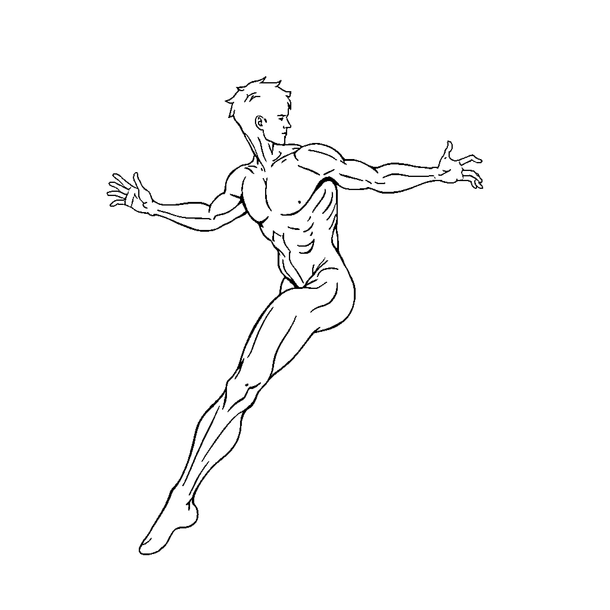 Human Body Jumping Figure in Motion Coloring Page (free black-and-white line drawing printable PDF for all, from beginners to advanced learners, including children, teens, adults, and seniors)